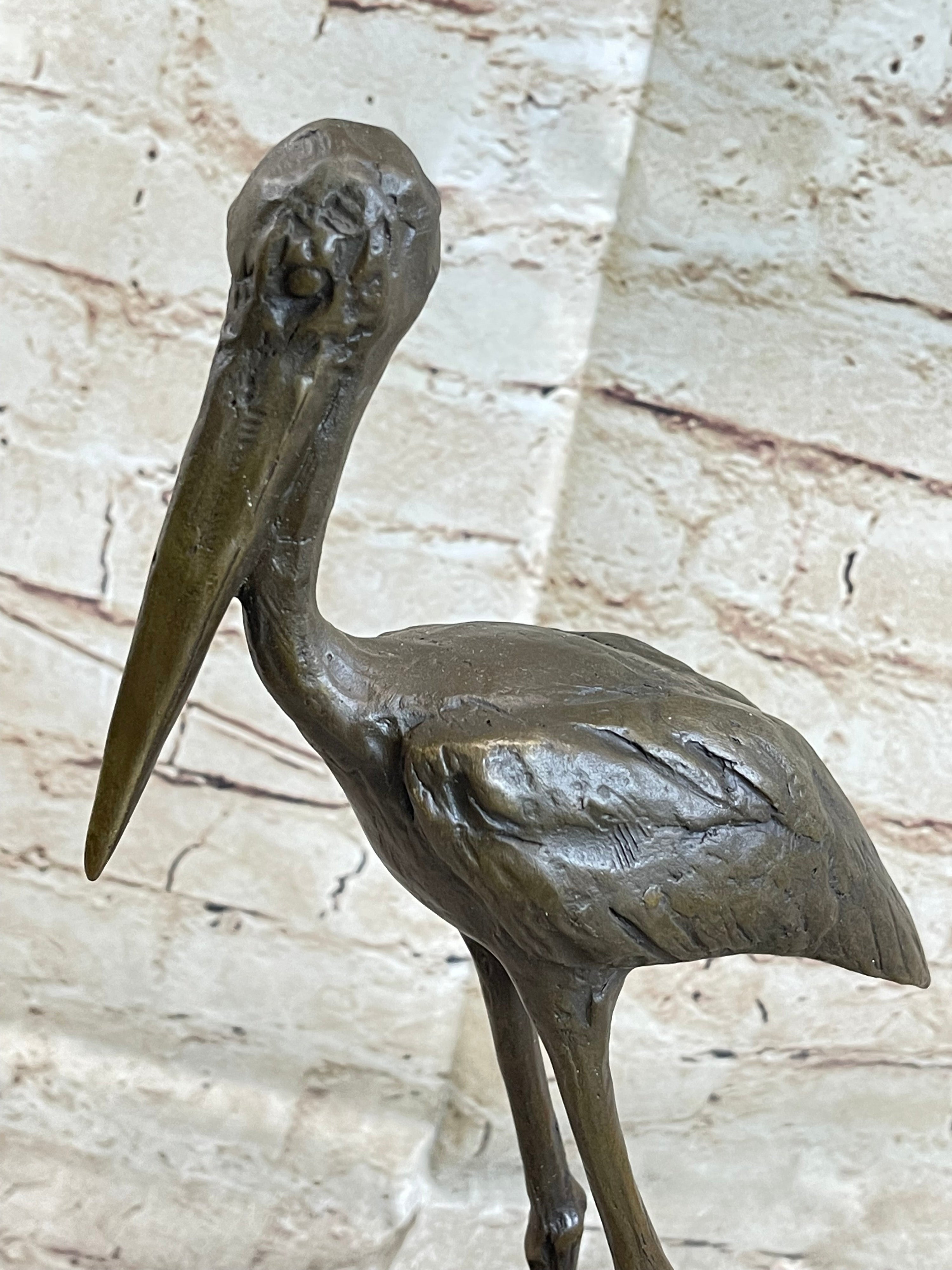Hot Cast Bronze Stork Egret Bird Bronze Metal Statue Sculpture on Marble Base