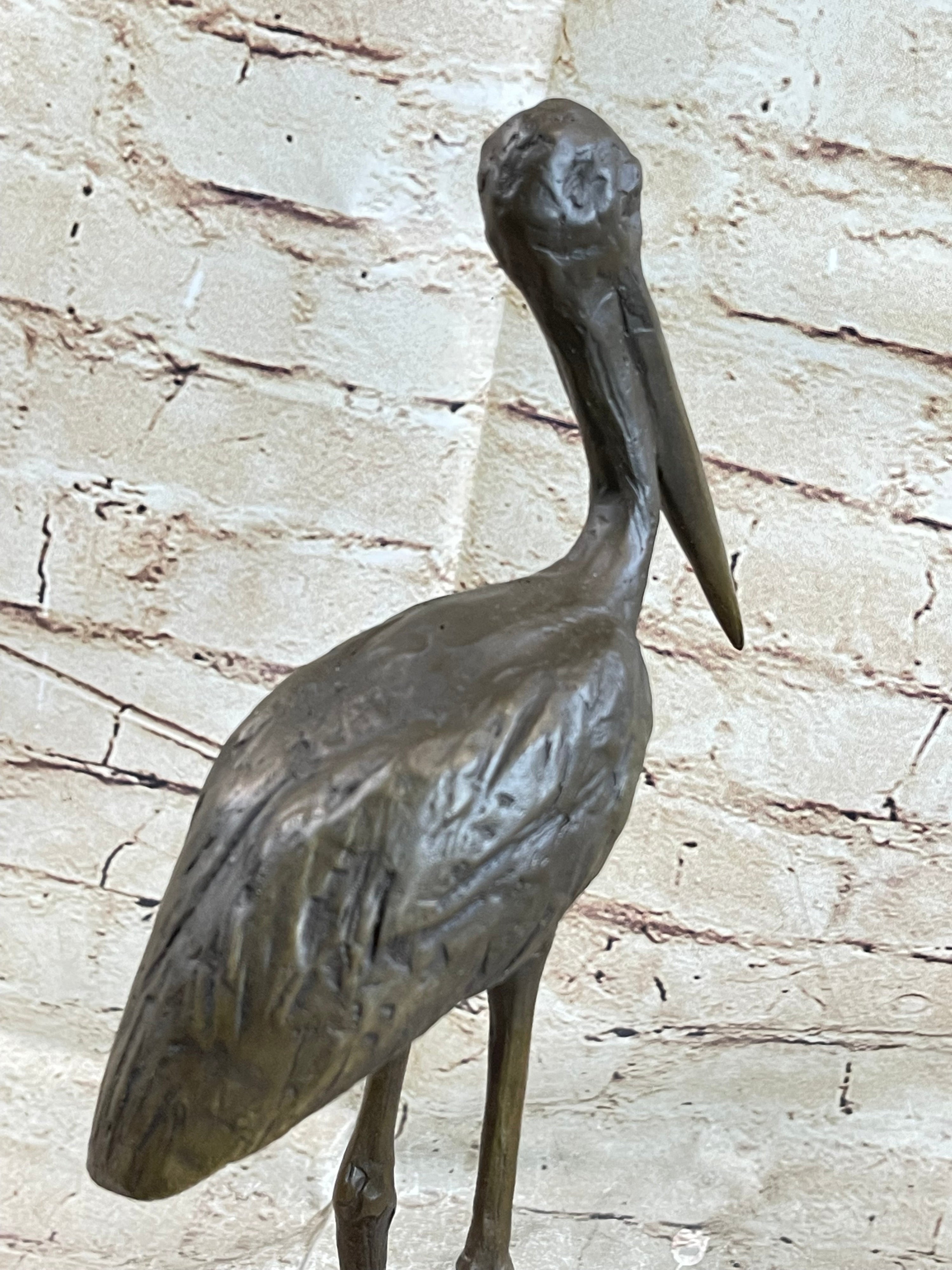 Hot Cast Bronze Stork Egret Bird Bronze Metal Statue Sculpture on Marble Base