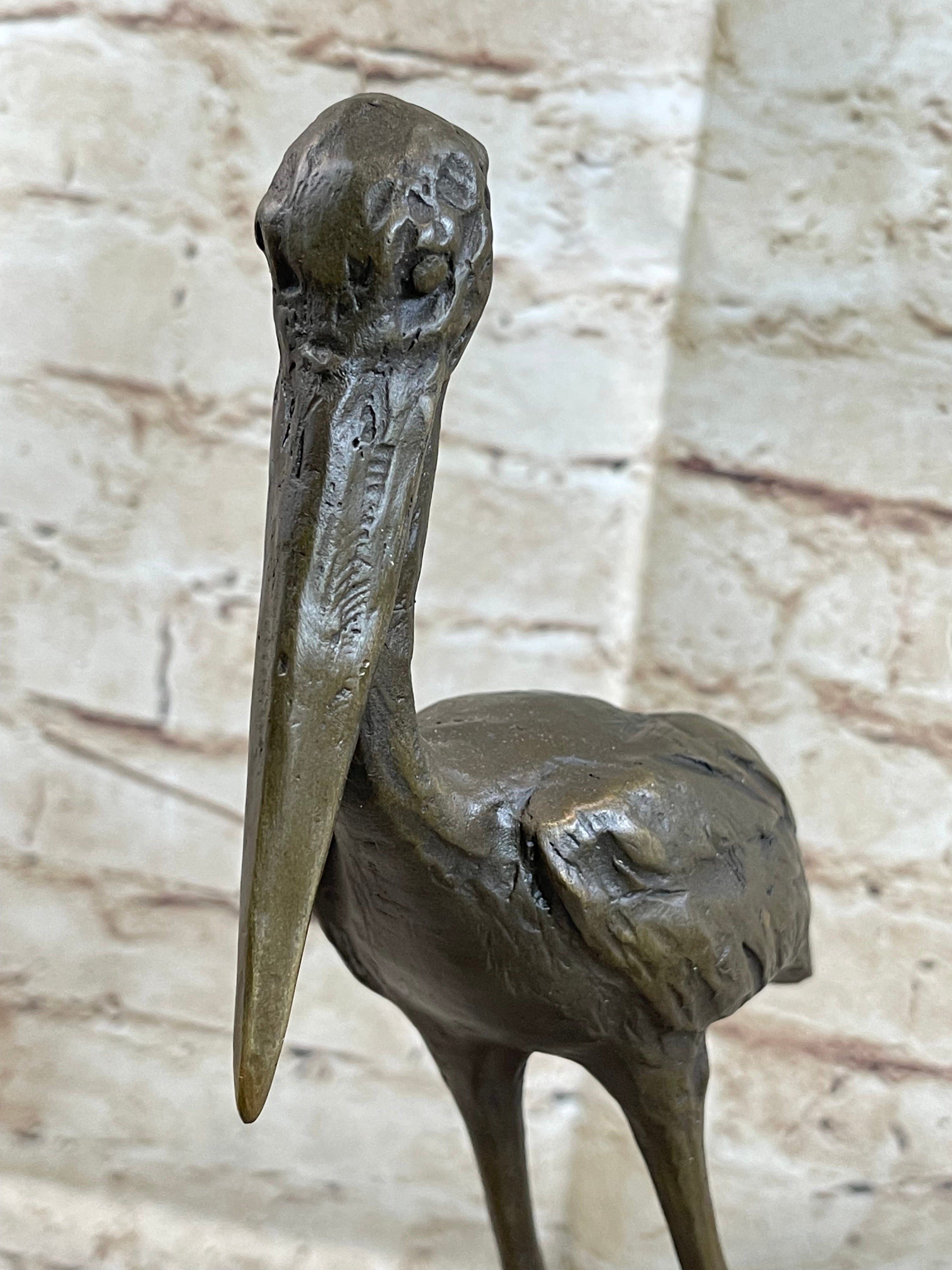 Hot Cast Bronze Stork Egret Bird Bronze Metal Statue Sculpture on Marble Base