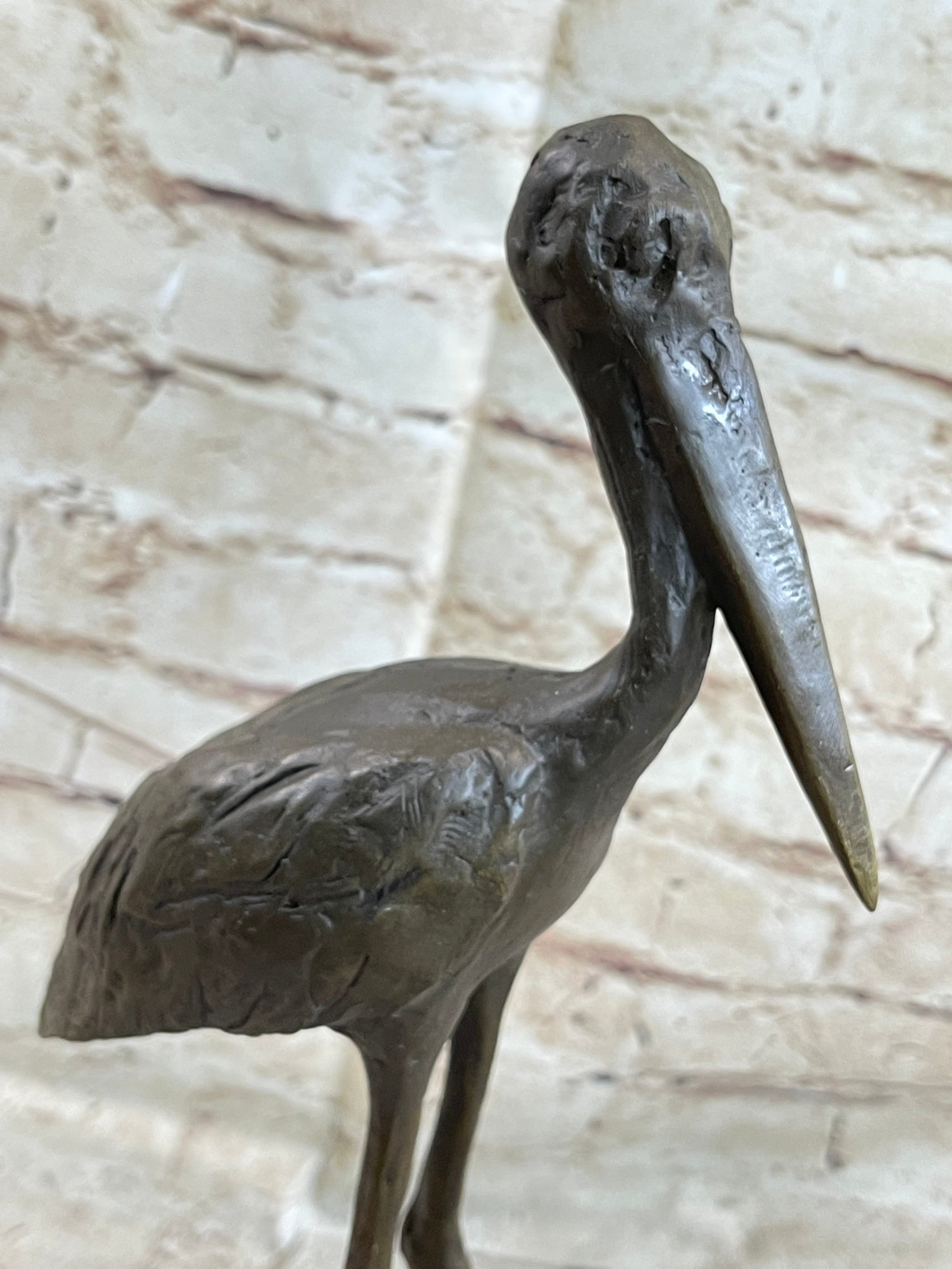 Hot Cast Bronze Stork Egret Bird Bronze Metal Statue Sculpture on Marble Base