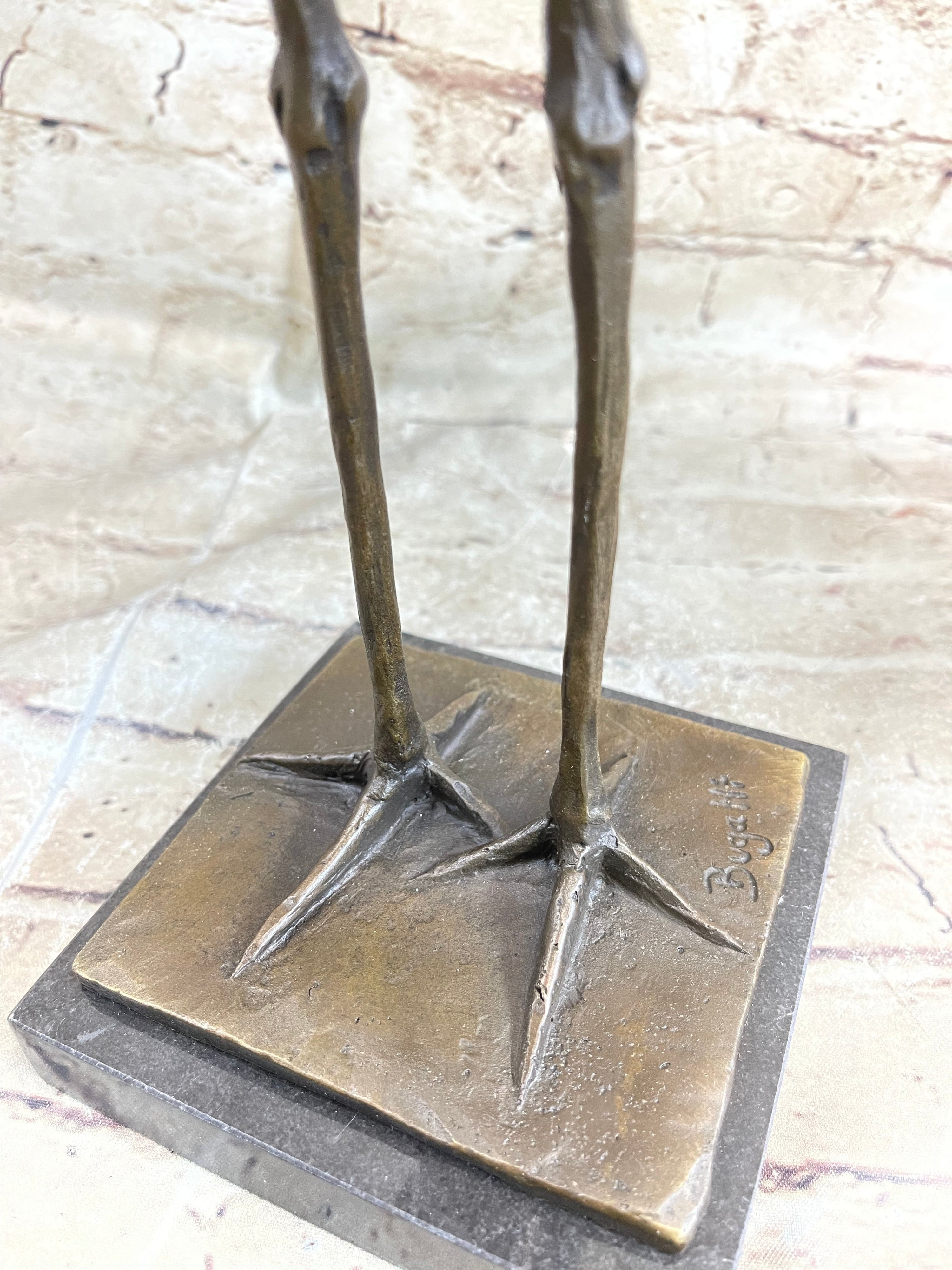 Hot Cast Bronze Stork Egret Bird Bronze Metal Statue Sculpture on Marble Base