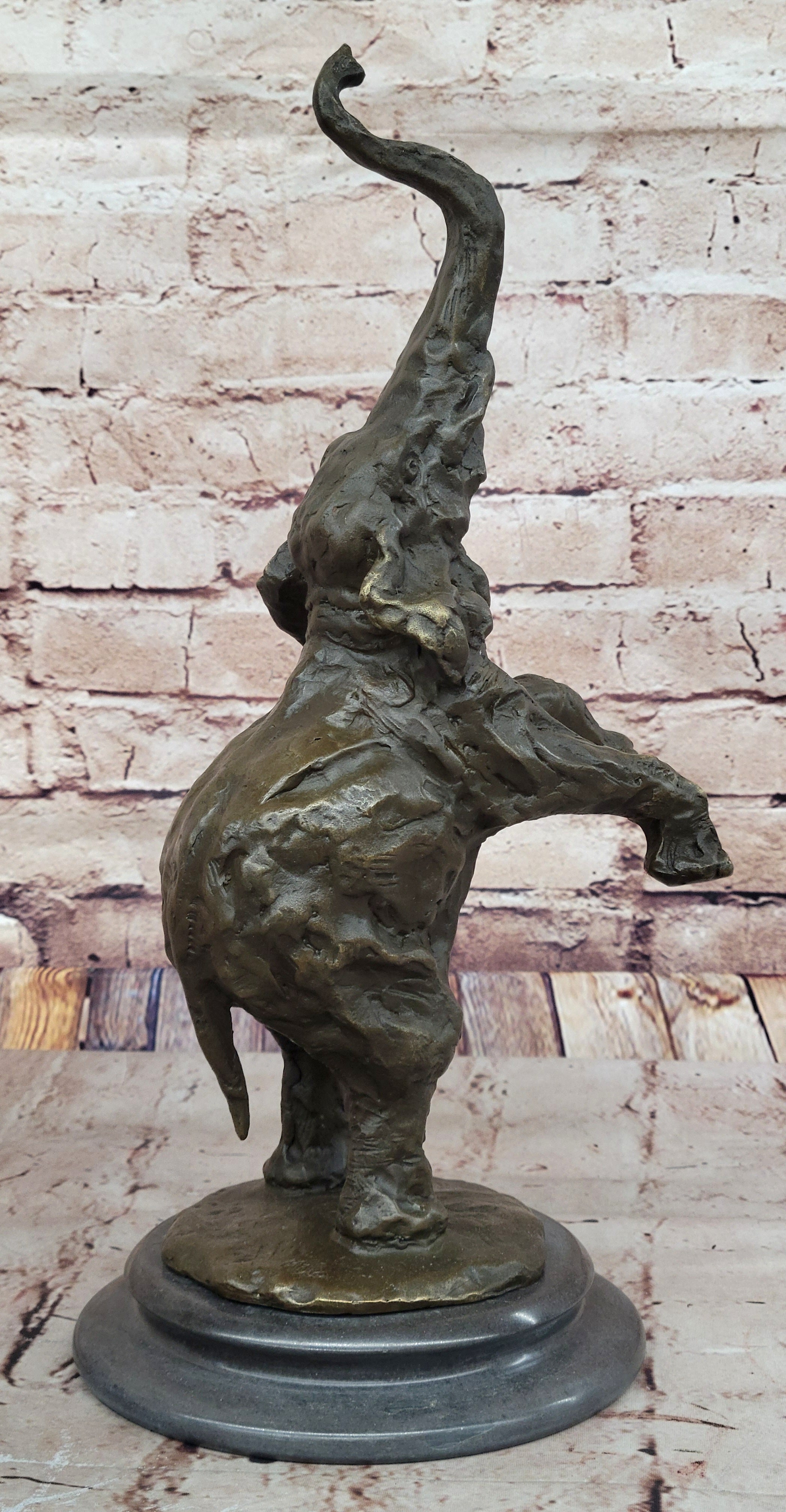 Majestic Rearing Elephant Bronze Statue; Wildlife Sculpture on Marble Base