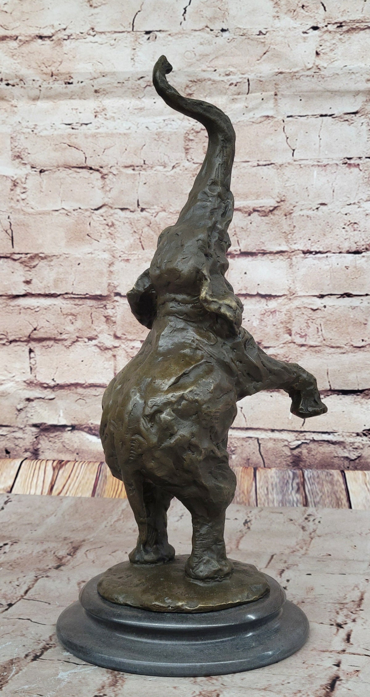 Majestic Rearing Elephant Bronze Statue; Wildlife Sculpture on Marble Base