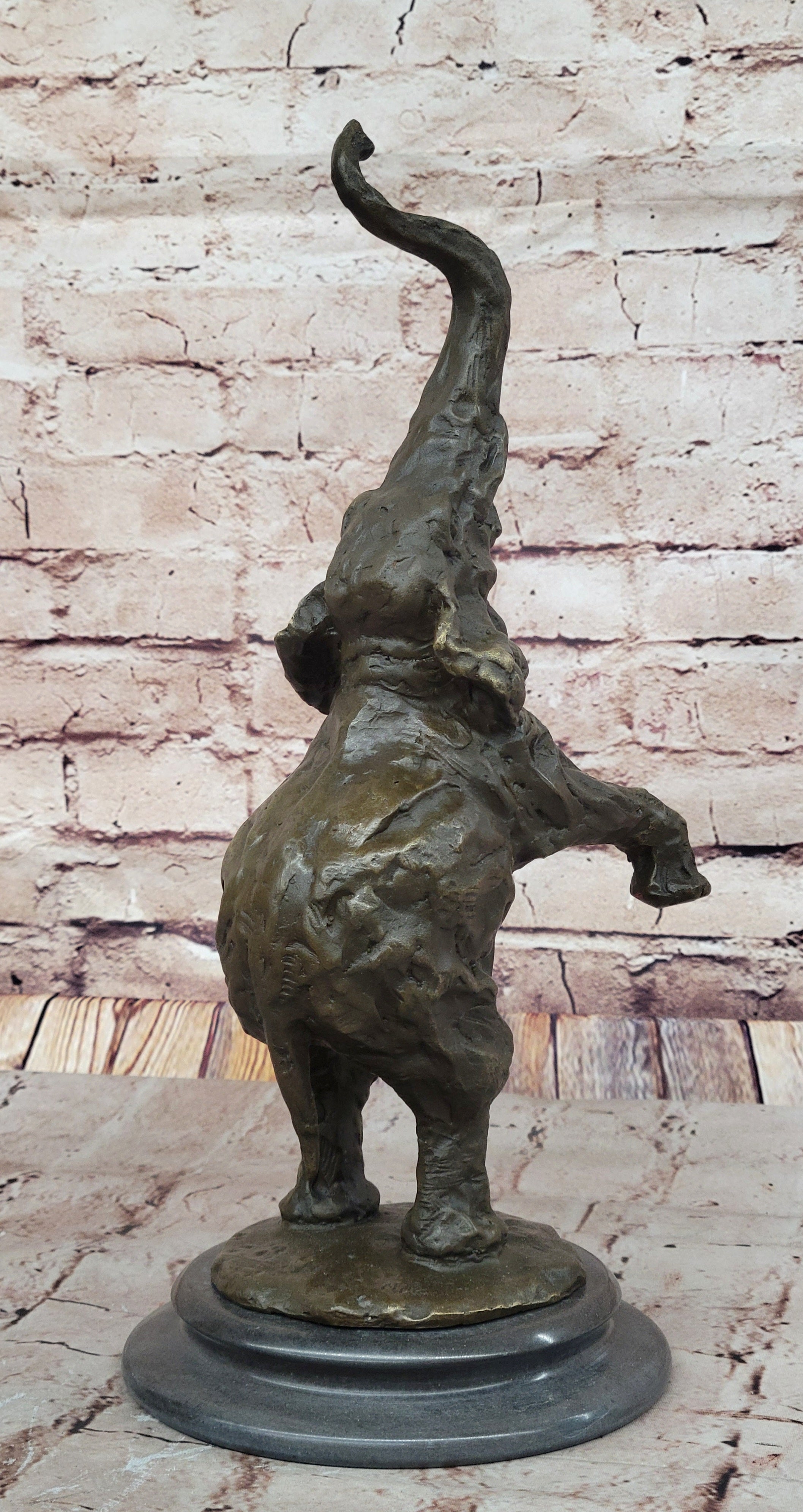 Majestic Rearing Elephant Bronze Statue; Wildlife Sculpture on Marble Base