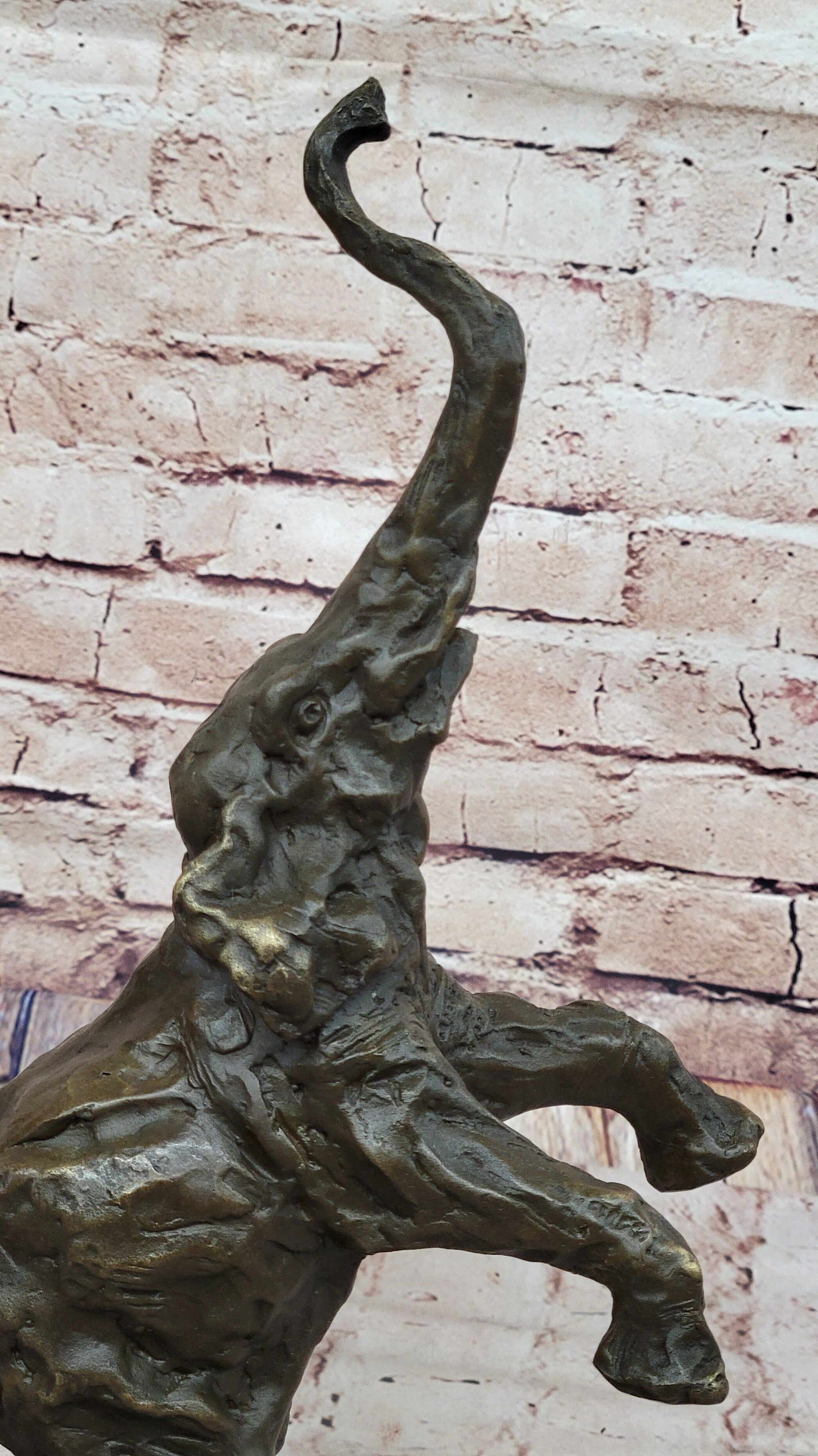 Majestic Rearing Elephant Bronze Statue; Wildlife Sculpture on Marble Base