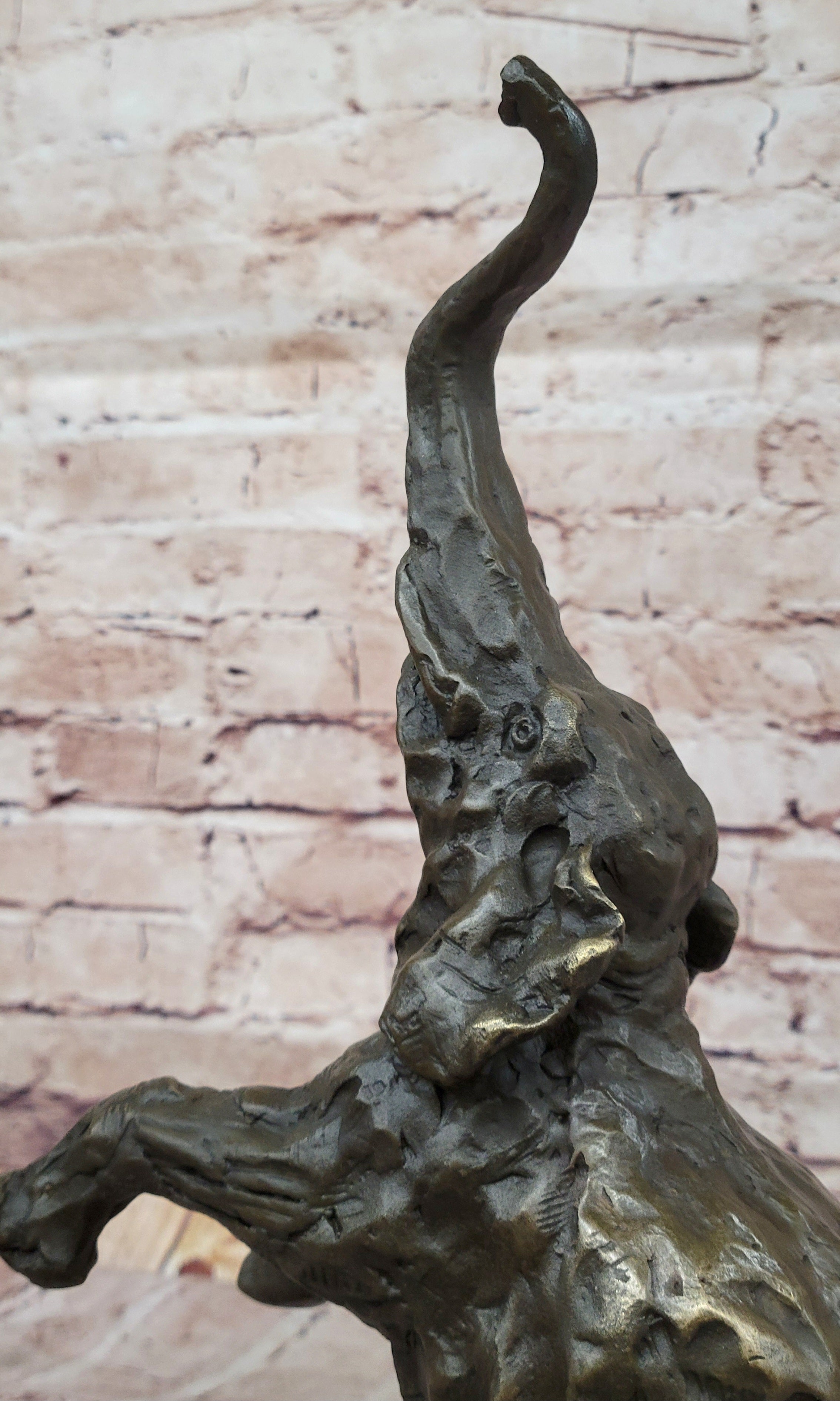 Majestic Rearing Elephant Bronze Statue; Wildlife Sculpture on Marble Base