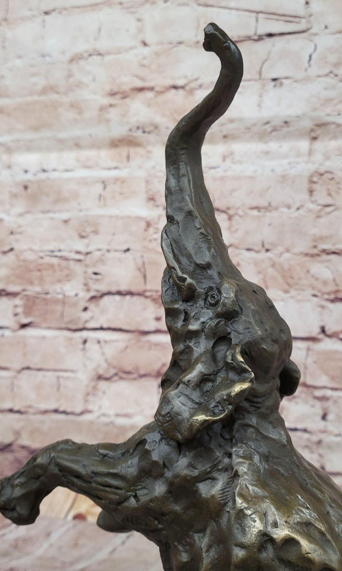 Majestic Rearing Elephant Bronze Statue; Wildlife Sculpture on Marble Base