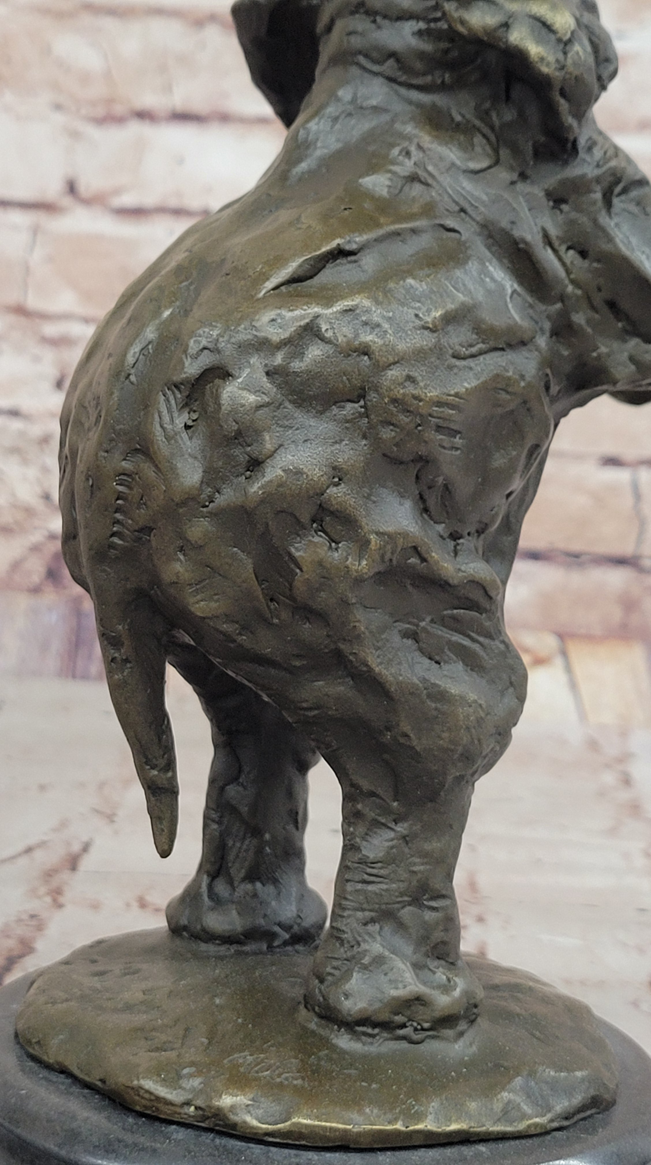 Majestic Rearing Elephant Bronze Statue; Wildlife Sculpture on Marble Base