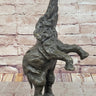 Majestic Rearing Elephant Bronze Statue; Wildlife Sculpture on Marble Base
