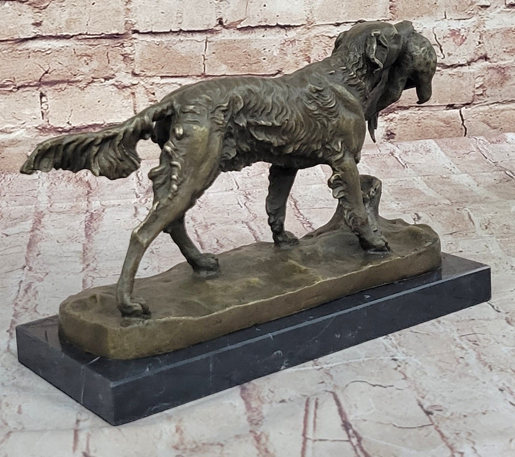 Hot Cast Bronze Golden Retriever Hunting Dog w/ Quail Statue Sculpture Art Decor