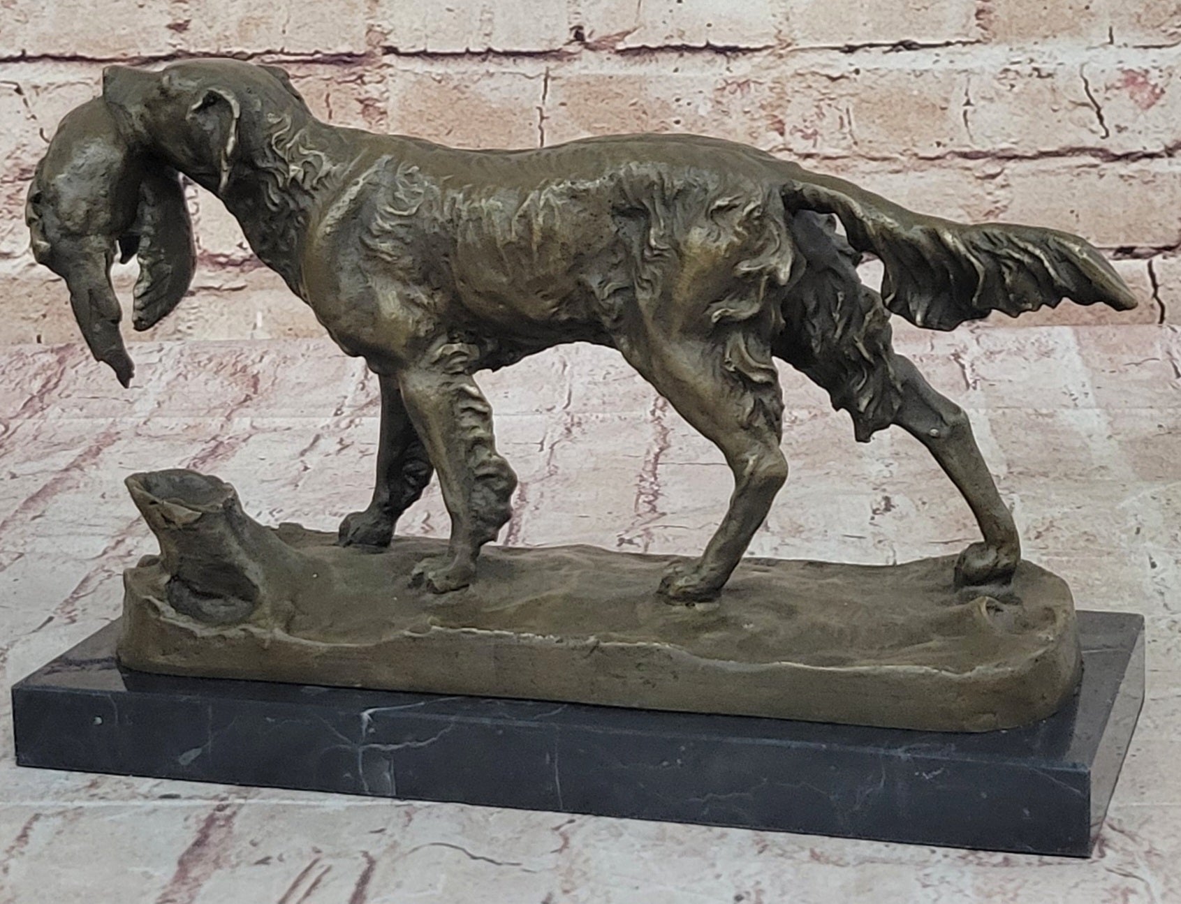 Hot Cast Bronze Golden Retriever Hunting Dog w/ Quail Statue Sculpture Art Decor
