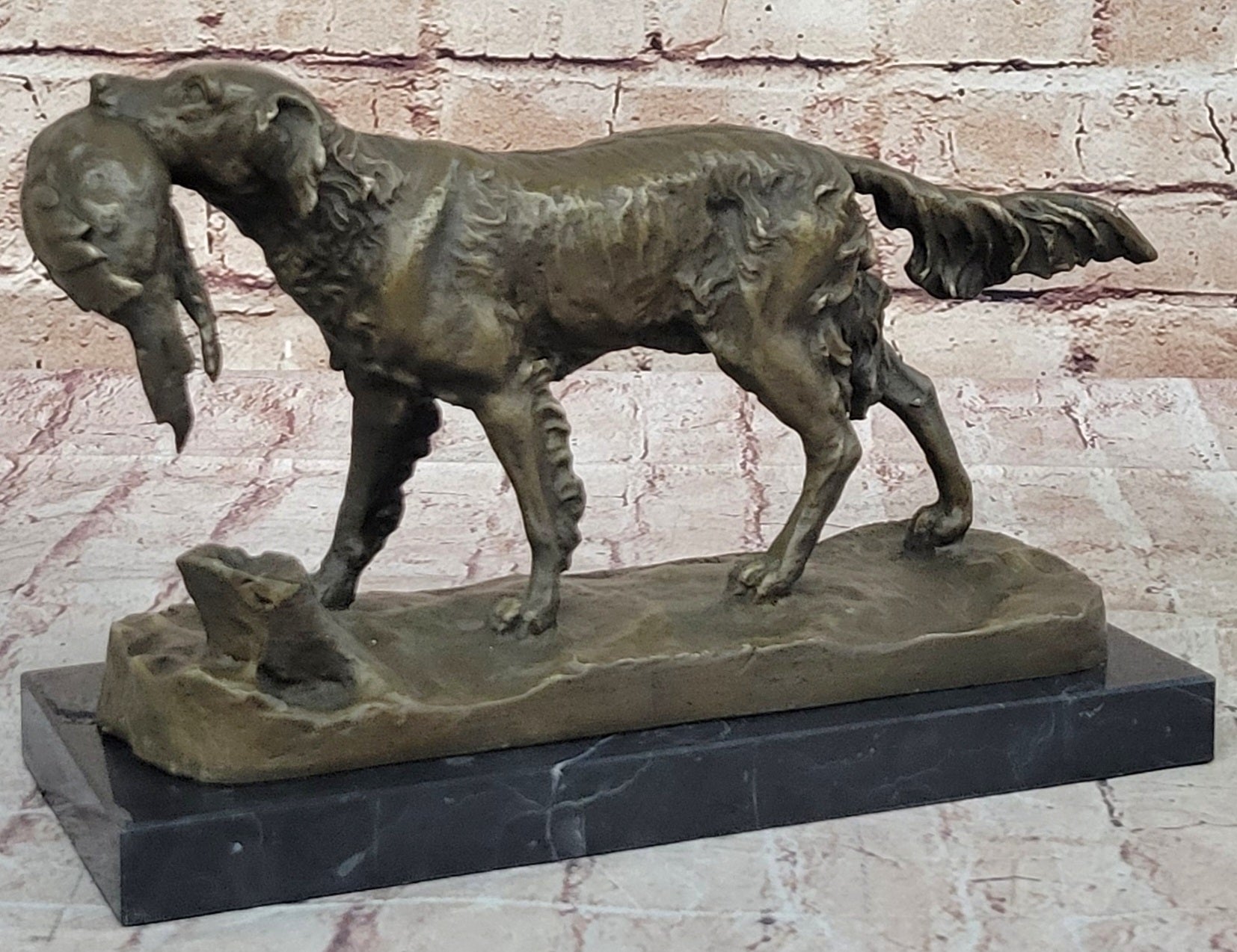 Hot Cast Bronze Golden Retriever Hunting Dog w/ Quail Statue Sculpture Art Decor