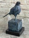 Hot Cast Bronze Green Patina Bird Sculpture Statue Figure on Marble Base