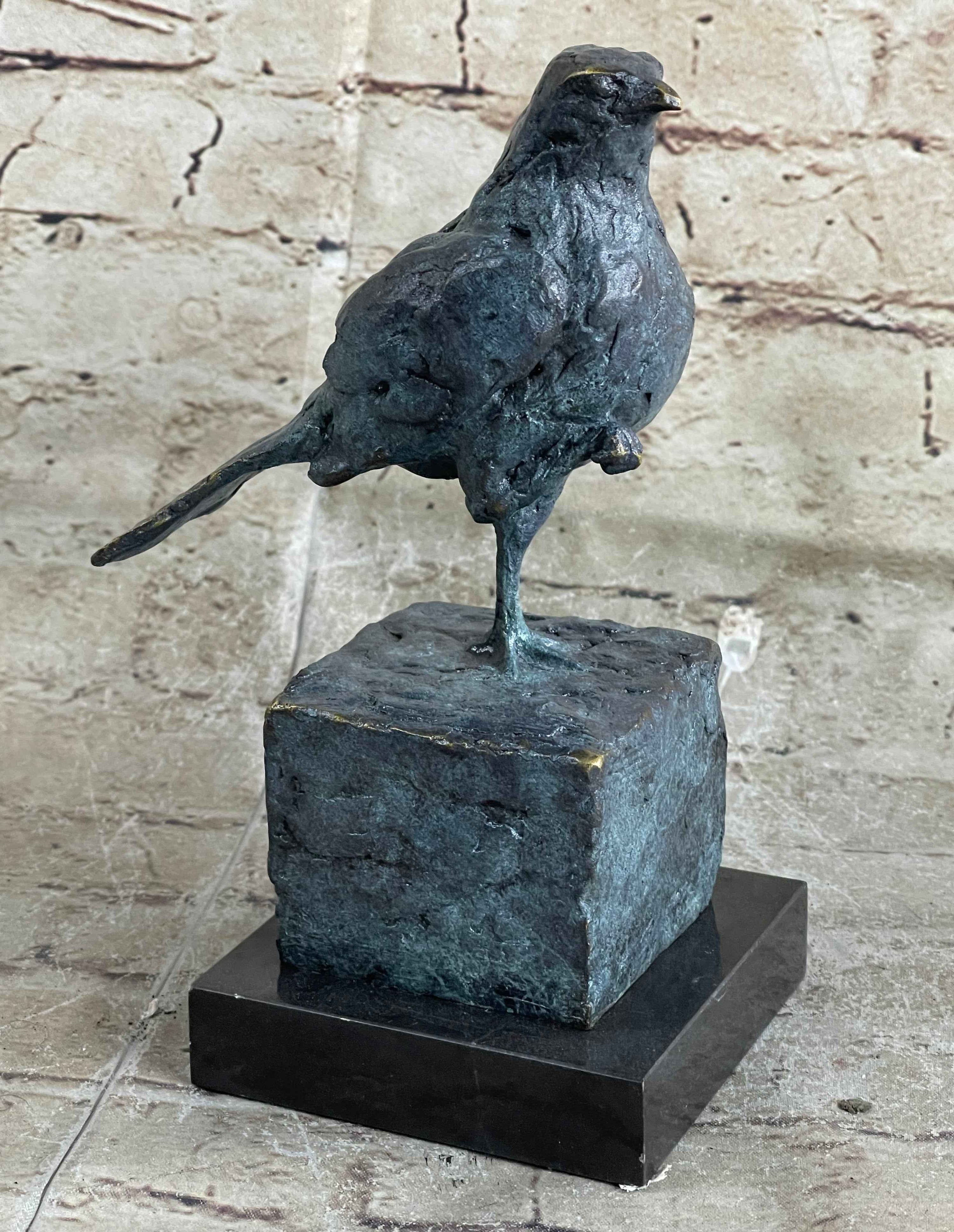 Hot Cast Bronze Green Patina Bird Sculpture Statue Figure on Marble Base