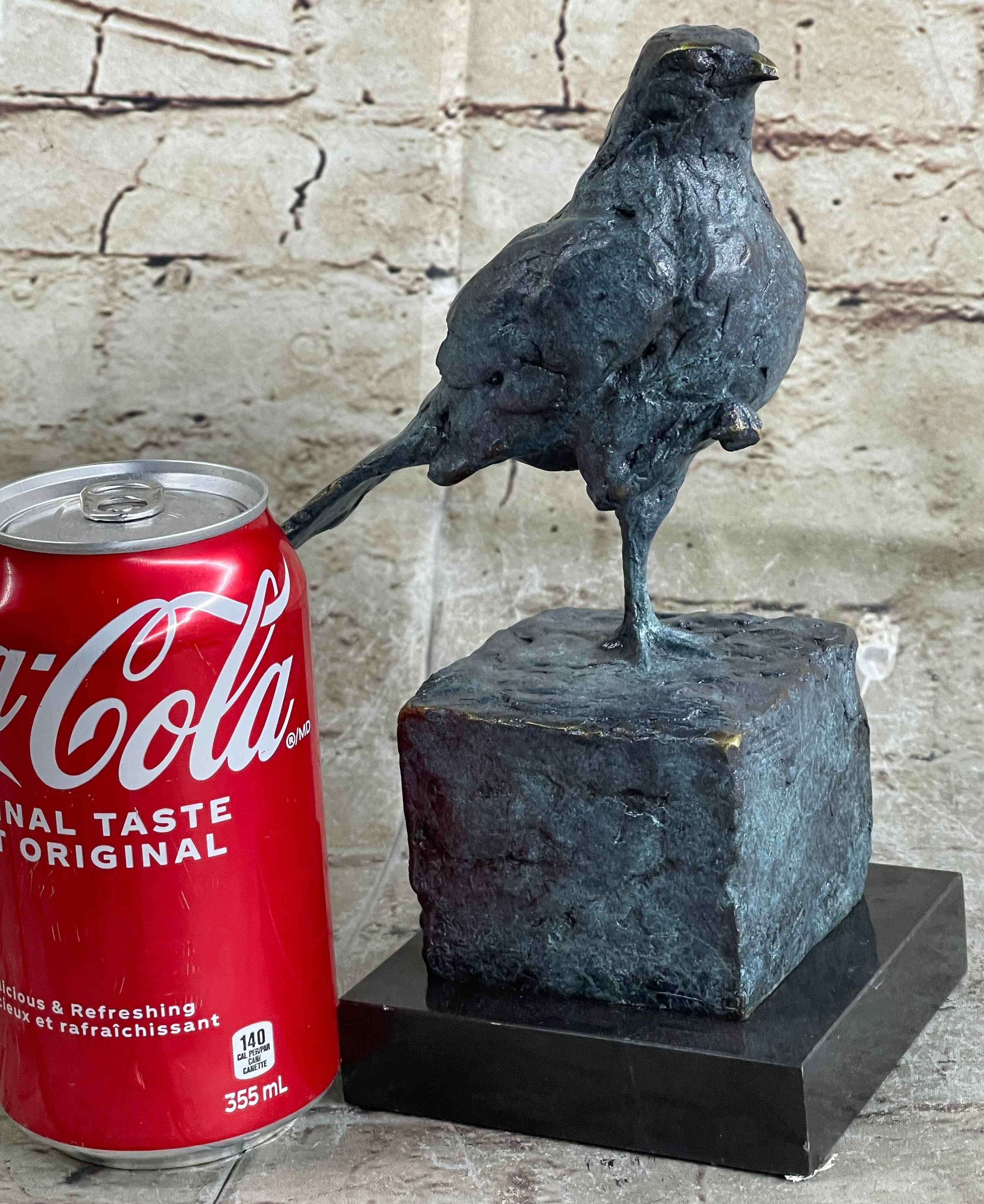 Hot Cast Bronze Green Patina Bird Sculpture Statue Figure on Marble Base