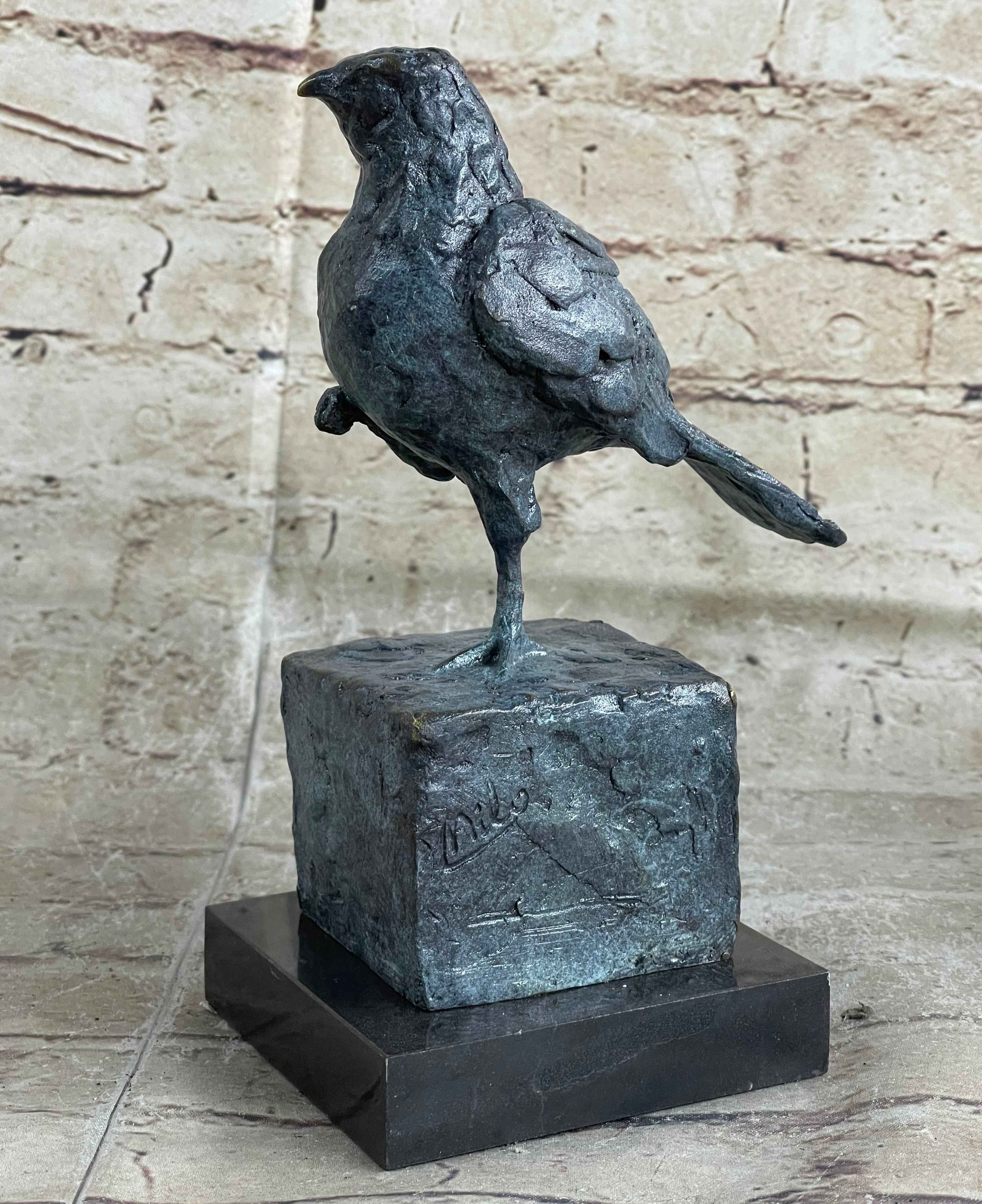 Hot Cast Bronze Green Patina Bird Sculpture Statue Figure on Marble Base