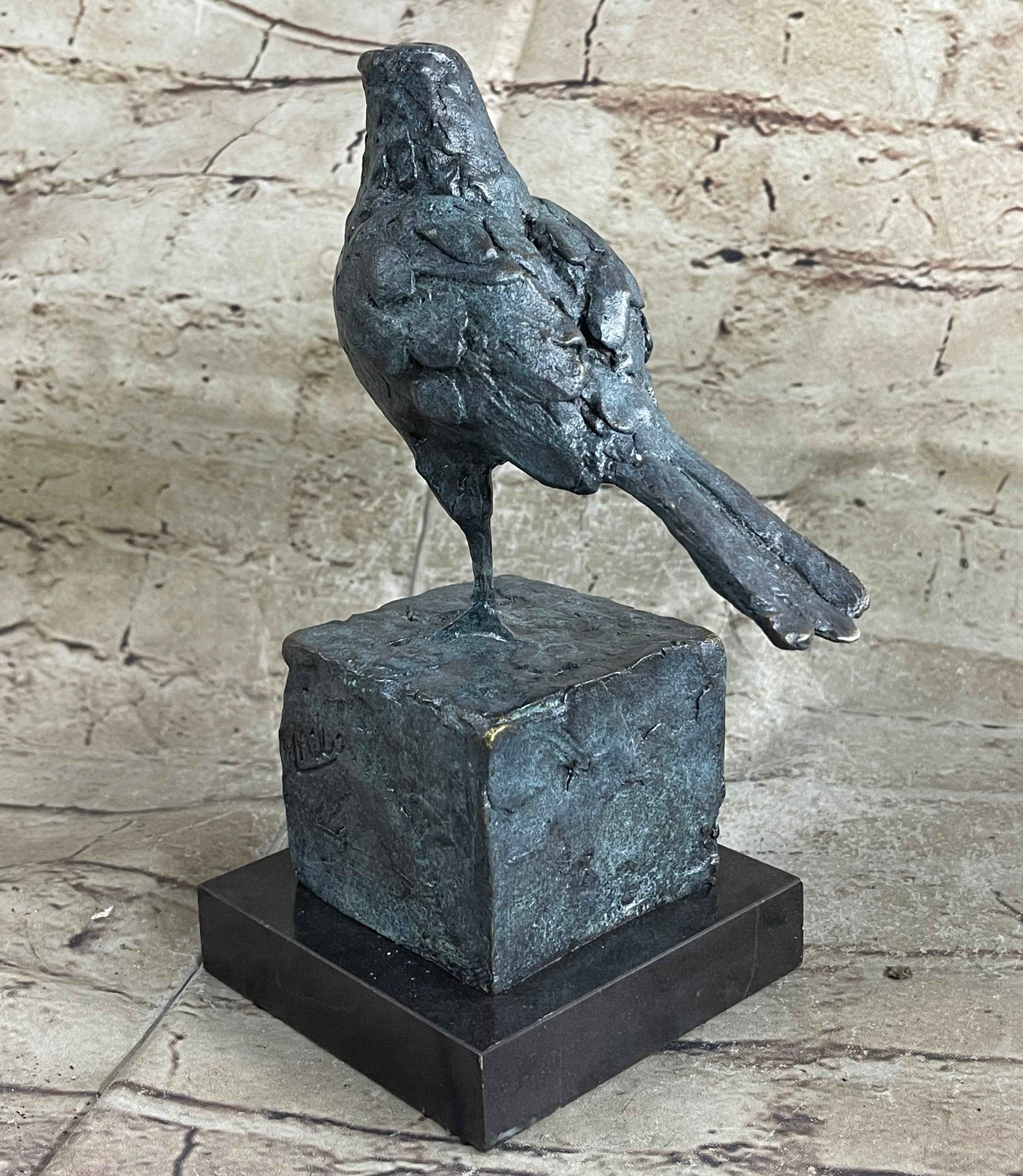 Hot Cast Bronze Green Patina Bird Sculpture Statue Figure on Marble Base