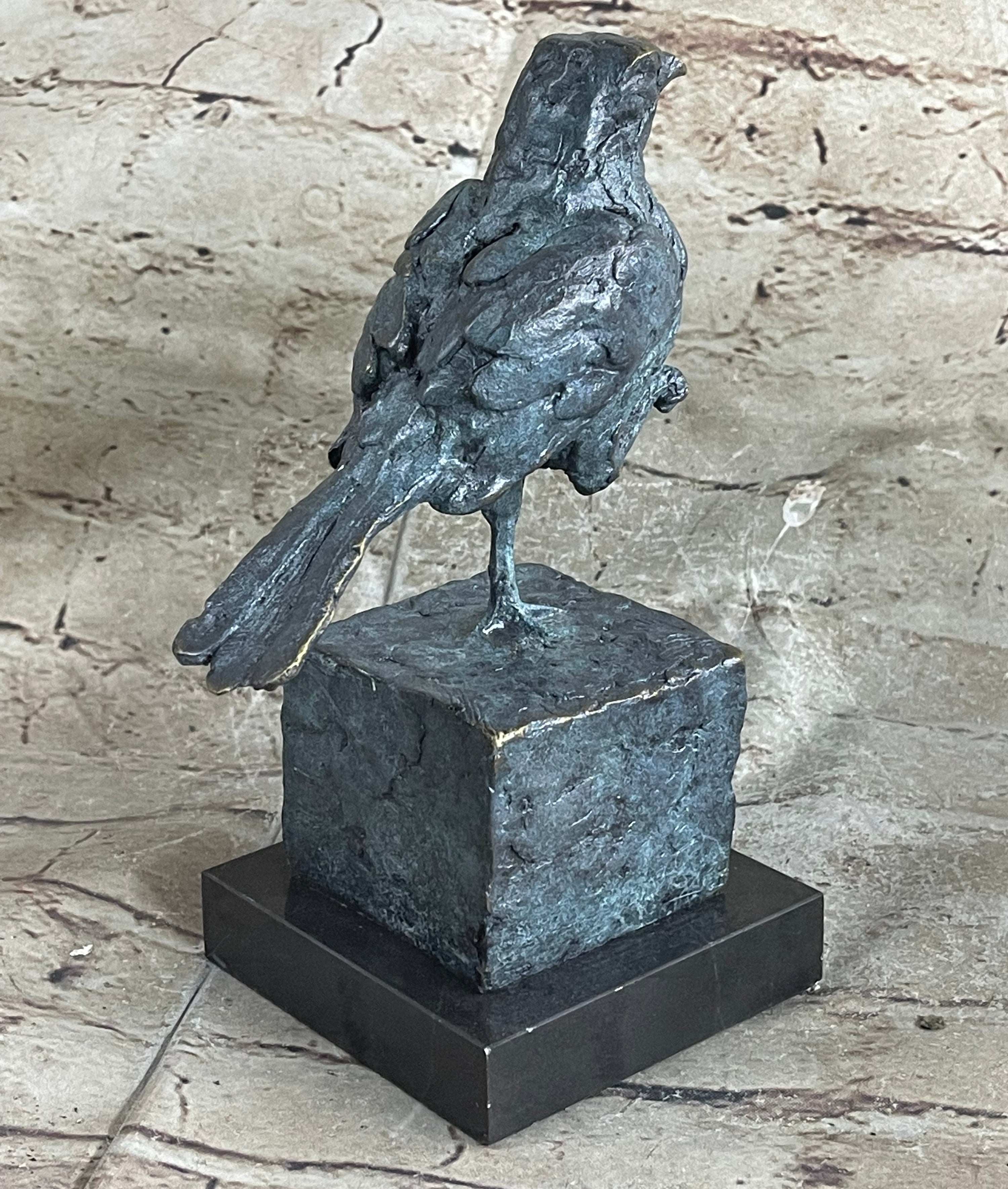 Hot Cast Bronze Green Patina Bird Sculpture Statue Figure on Marble Base