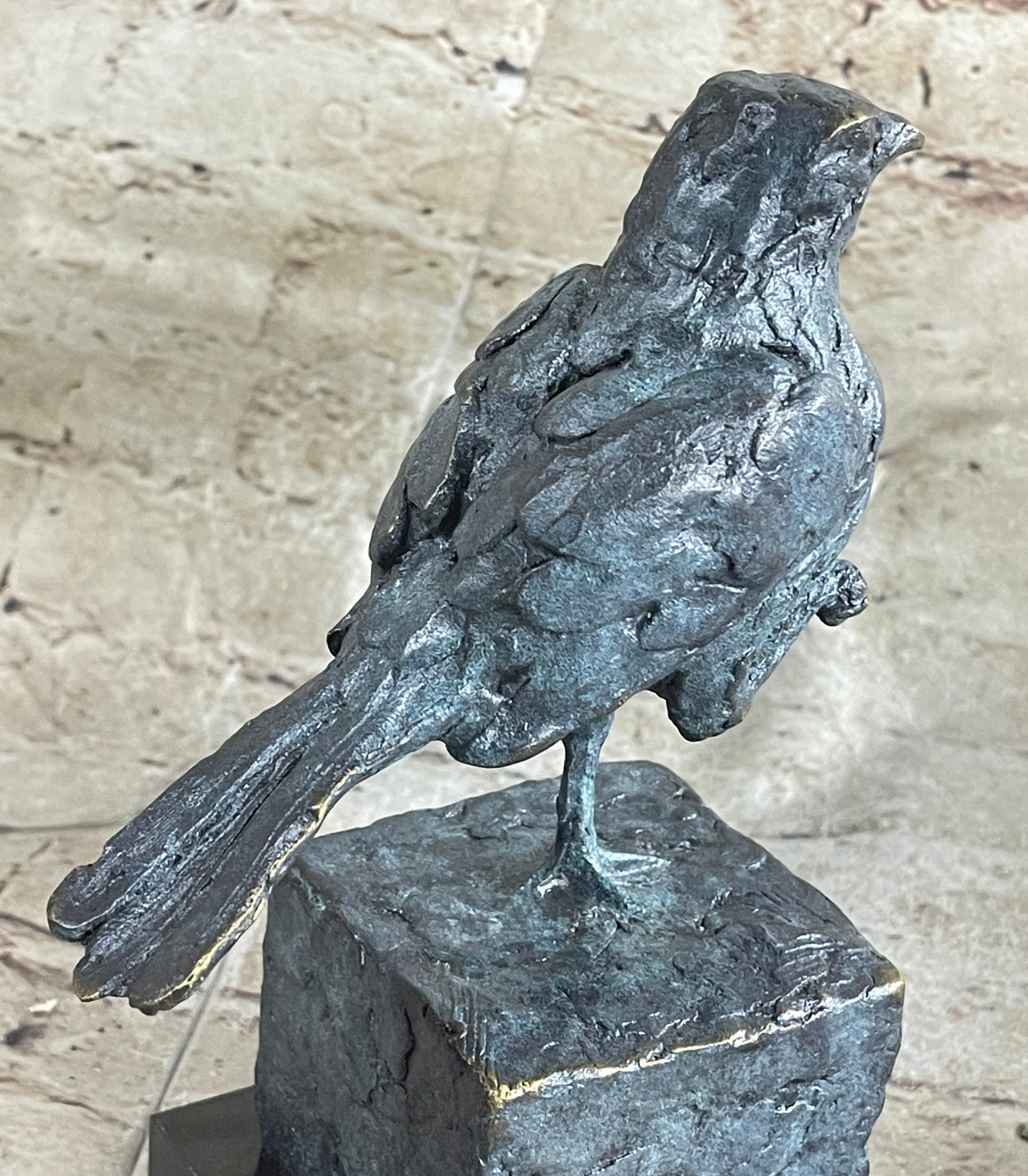 Hot Cast Bronze Green Patina Bird Sculpture Statue Figure on Marble Base