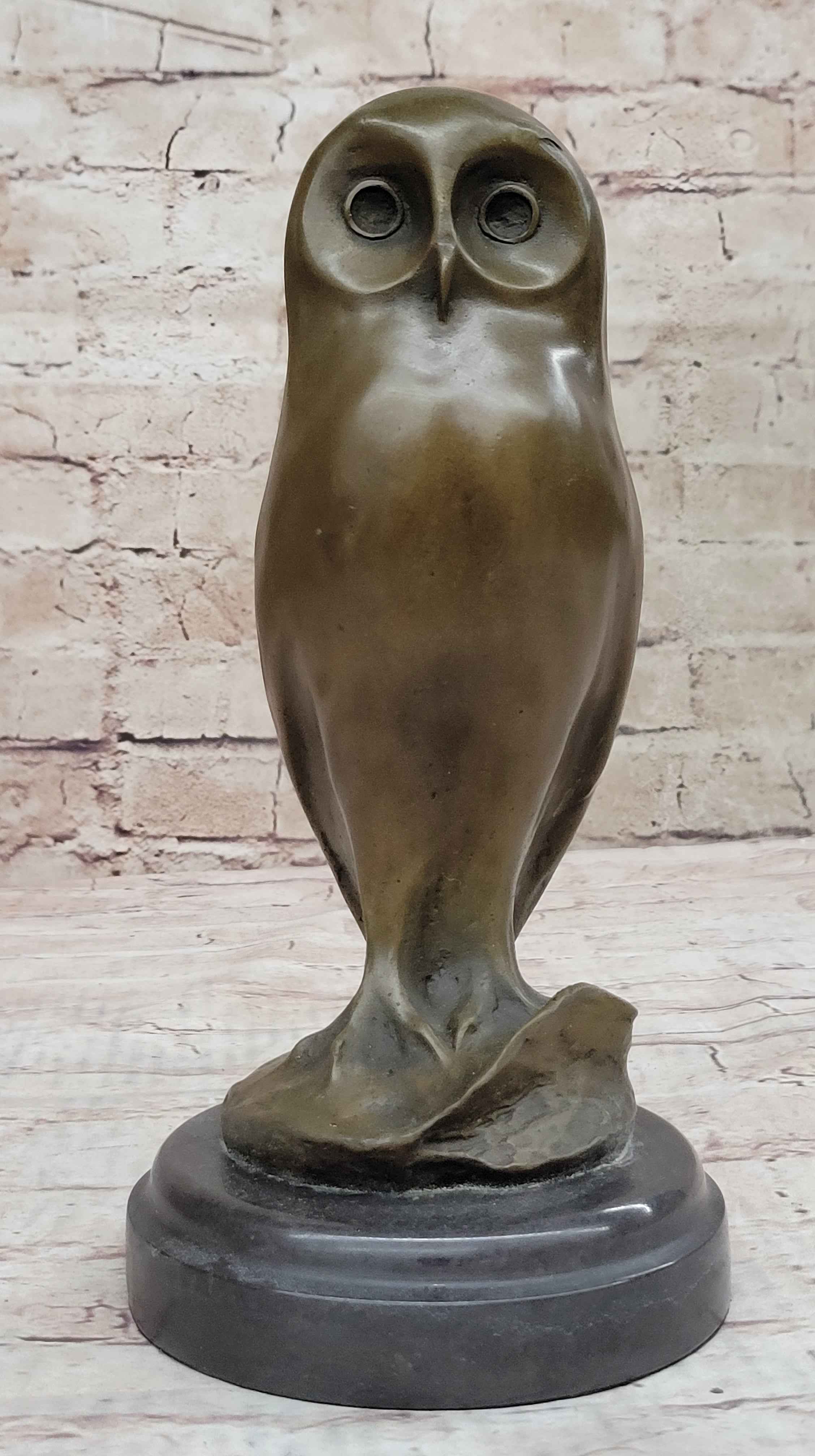 Bronze Metal Owl Bird Sculpture Statue Figure Original Art by Milo on Marble Base