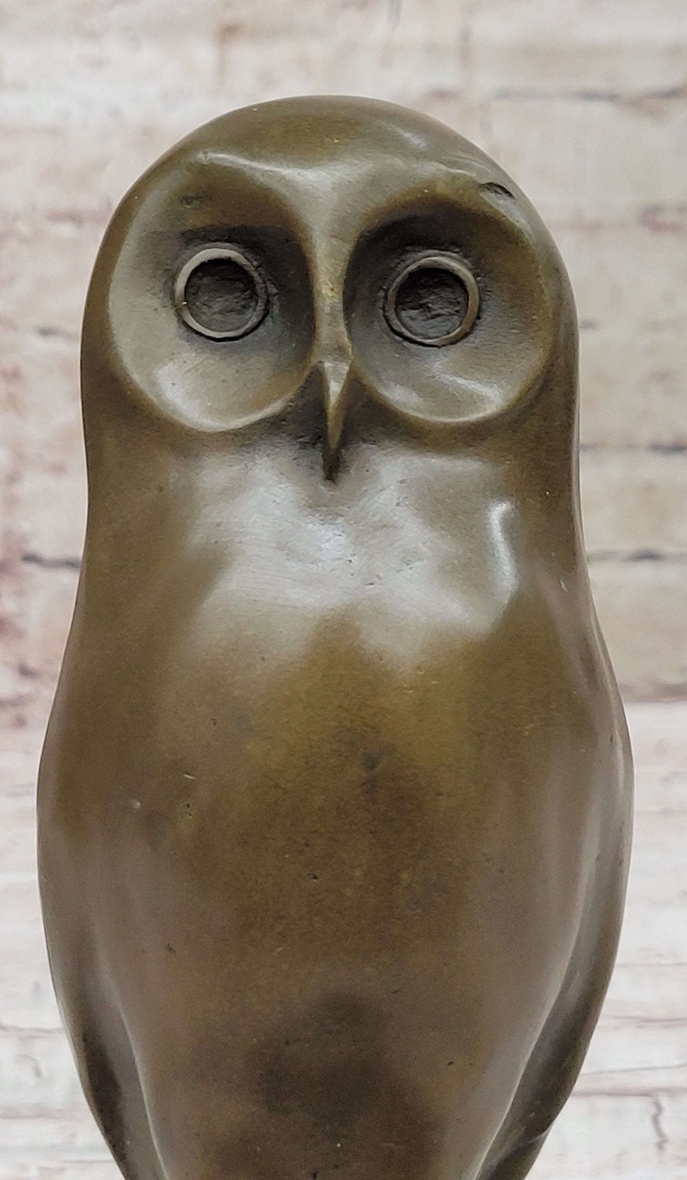 Bronze Metal Owl Bird Sculpture Statue Figure Original Art by Milo on Marble Base