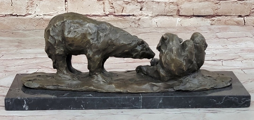 Two Playful Bears Bronze Sculpture Statue Bear Figure on Marble Base by Milo
