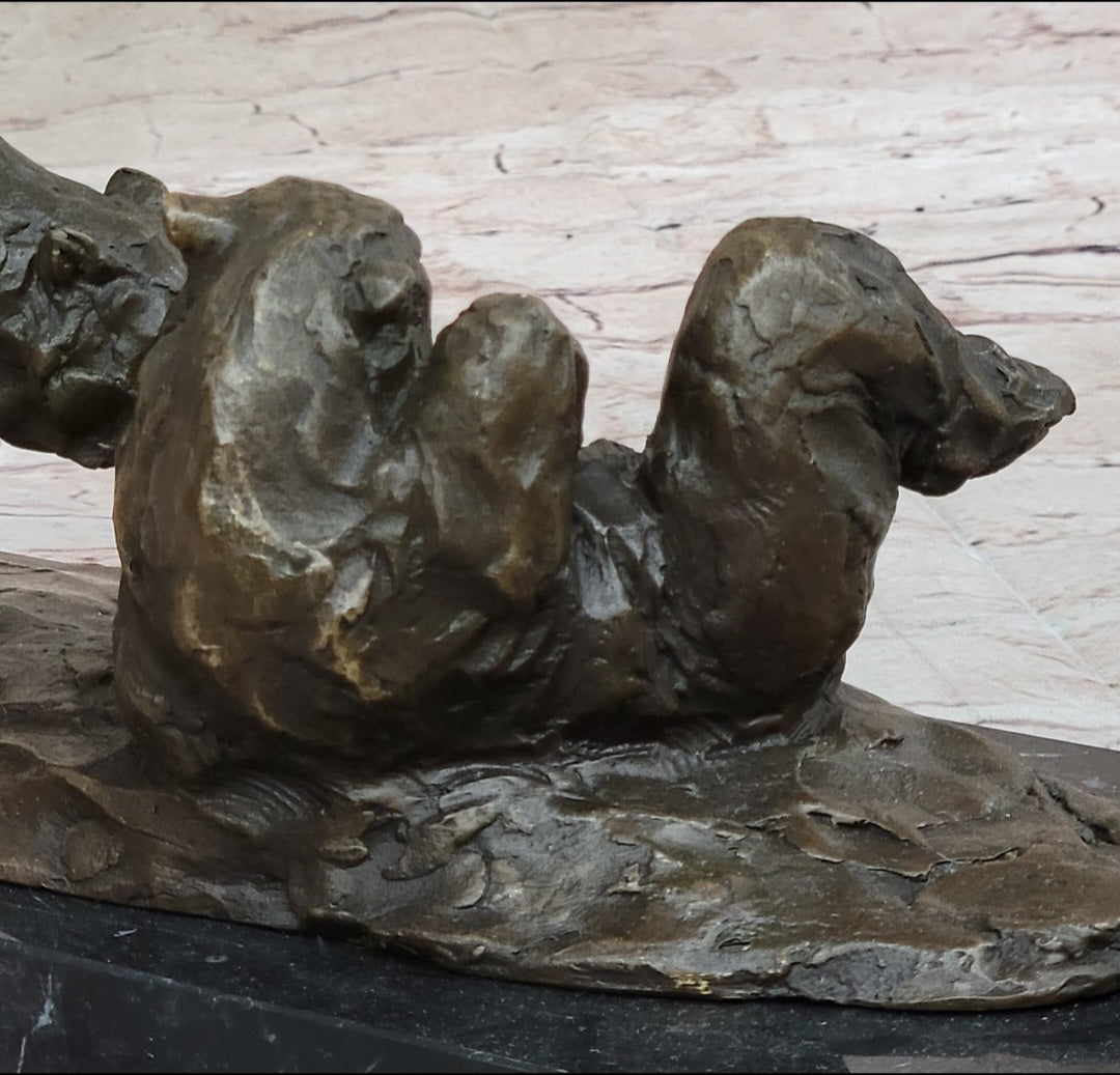 Two Playful Bears Bronze Sculpture Statue Bear Figure on Marble Base by Milo