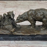 Two Playful Bears Bronze Sculpture Statue Bear Figure on Marble Base by Milo