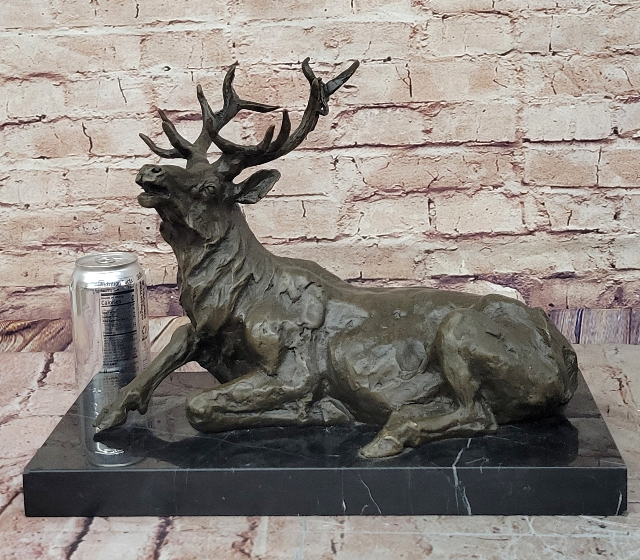 Stag Buck Elk Deer Laying Down - Bronze Wildlife Sculpture by Milo on Marble Base