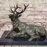 Stag Buck Elk Deer Laying Down - Bronze Wildlife Sculpture by Milo on Marble Base