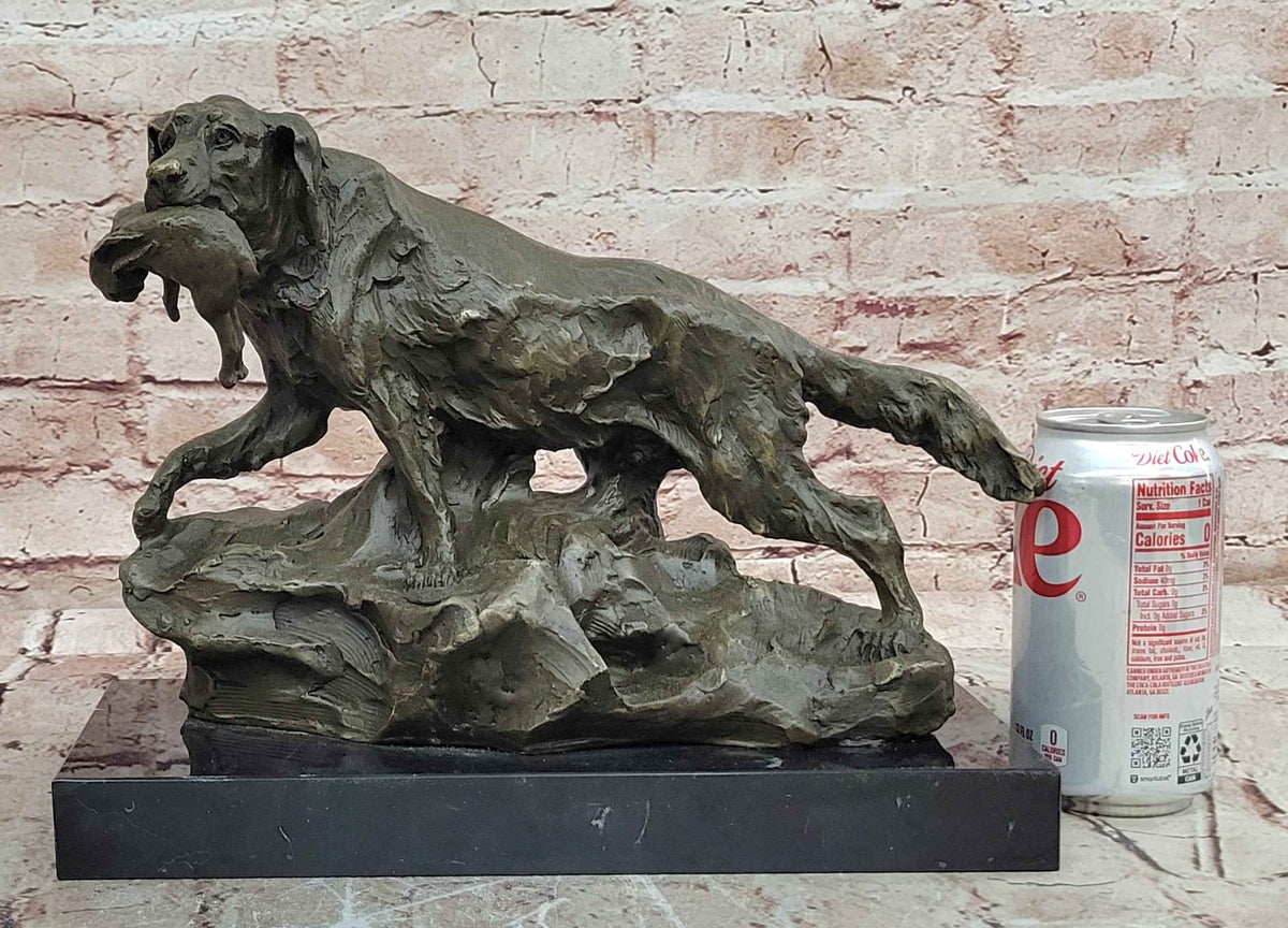 Bronze Hunting Dog with Game Bird Sculpture on Marble Base