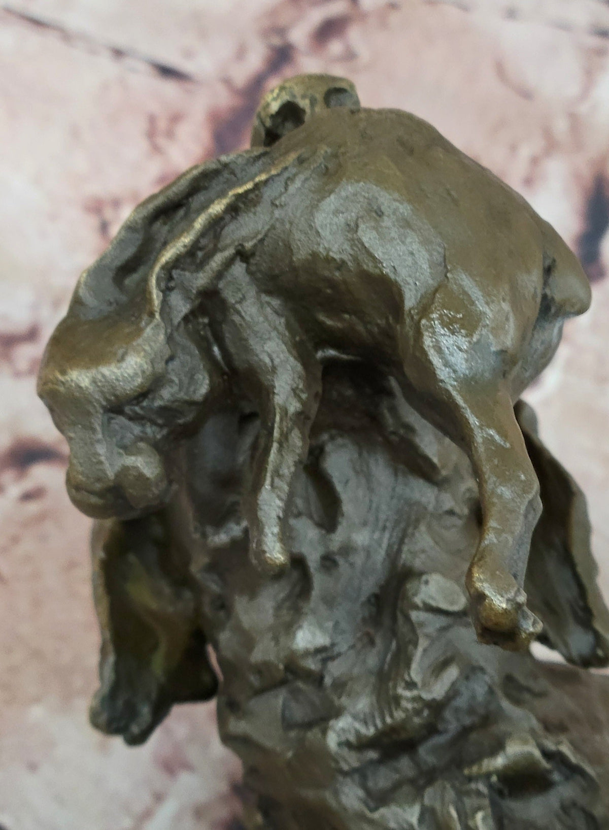 Bronze Hunting Dog with Game Bird Sculpture on Marble Base