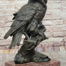 Milo Watchful Owl on Branch; Intricately Detailed Bronze Sculpture with Marble Base