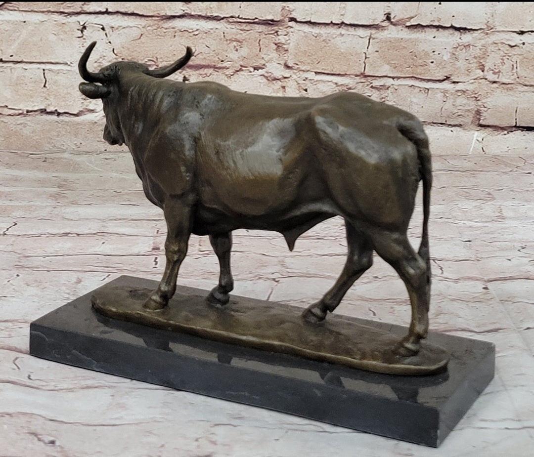 Bronze Bull Cow Cattle Sculpture Statue Figure on Marble Base by Milo
