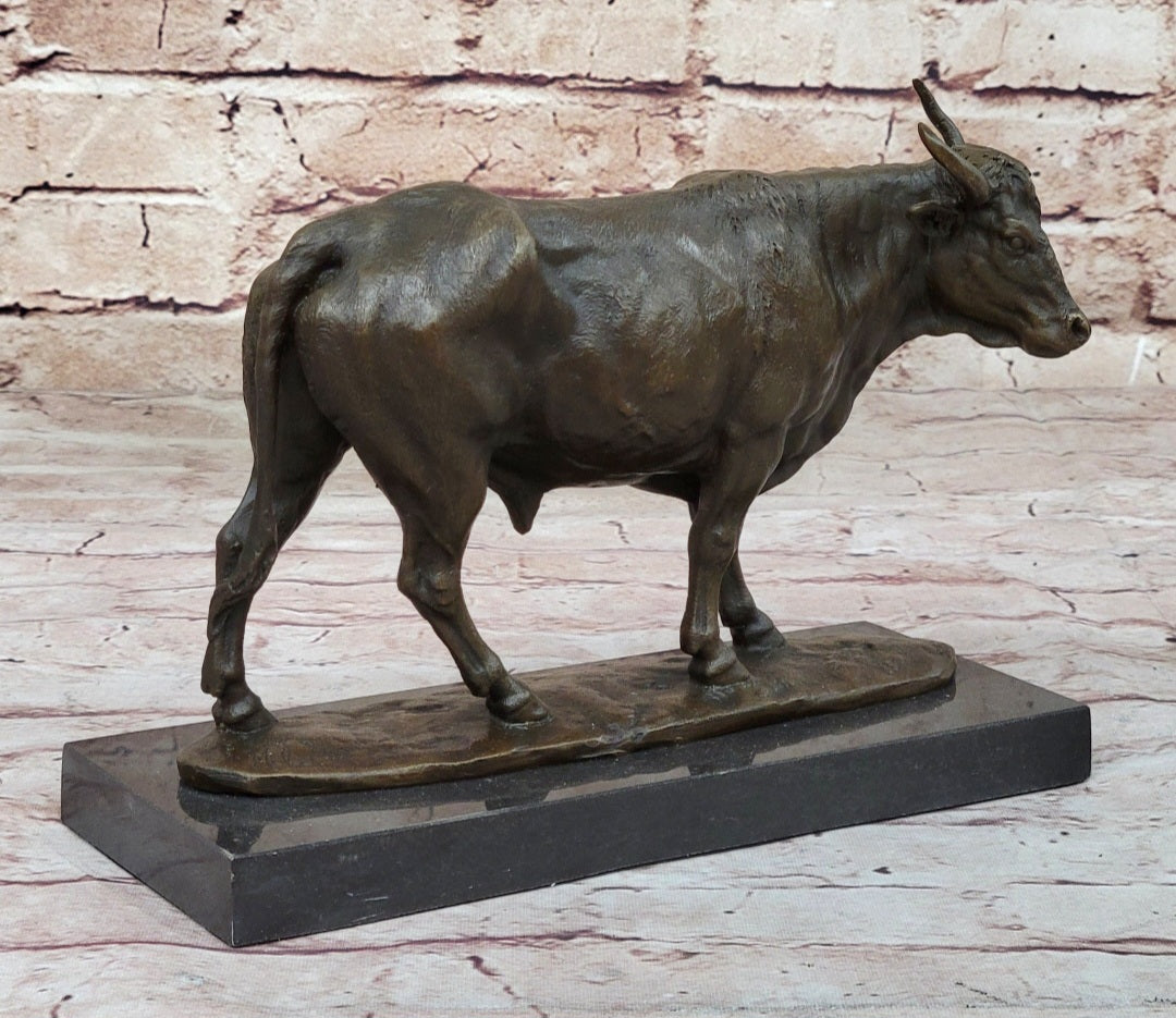 Bronze Bull Cow Cattle Sculpture Statue Figure on Marble Base by Milo