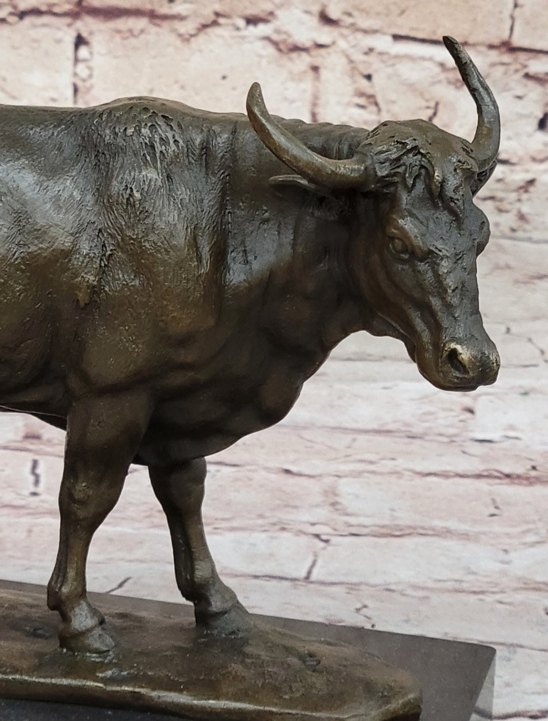 Bronze Bull Cow Cattle Sculpture Statue Figure on Marble Base by Milo
