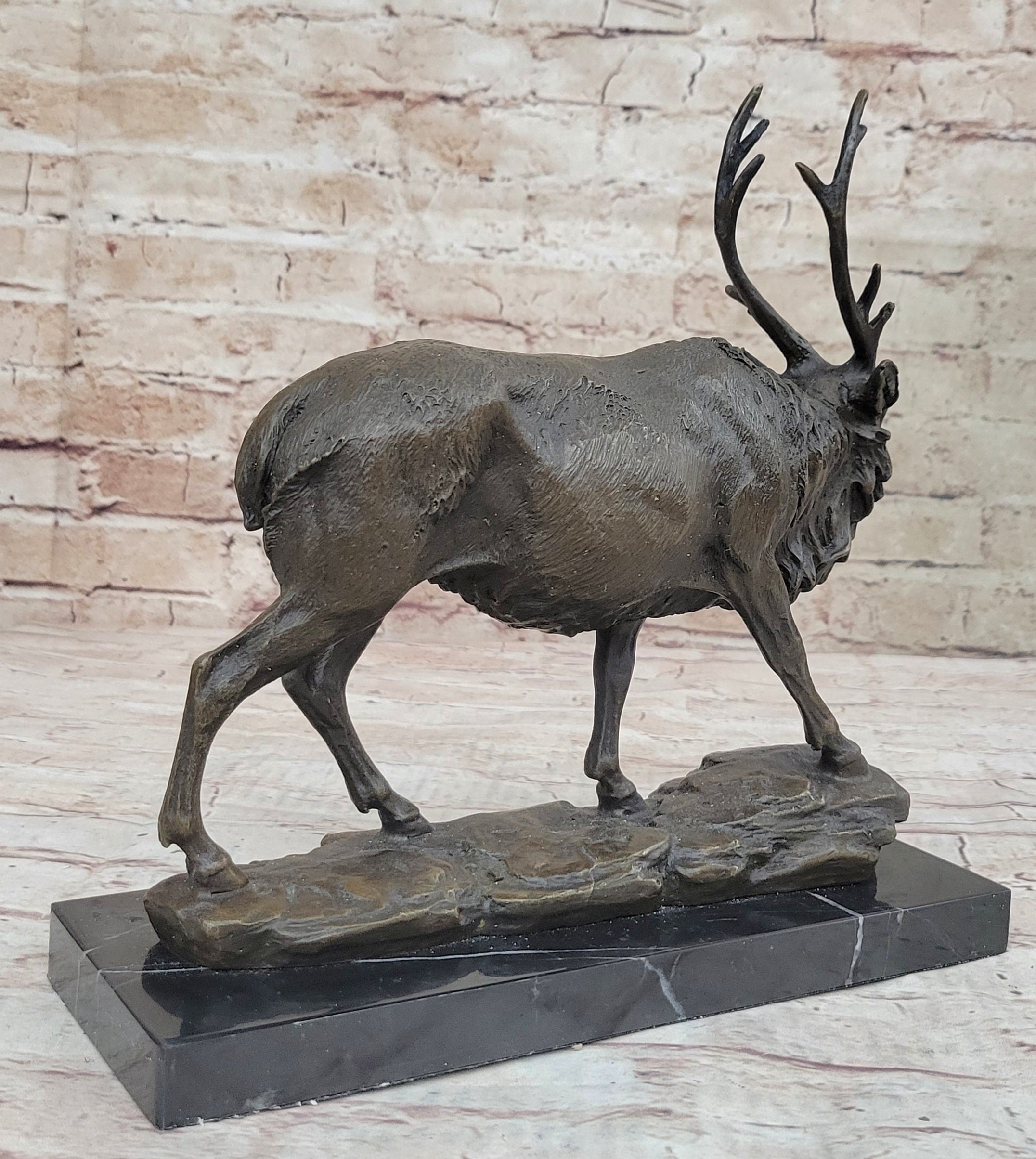 Signed Milo Male Deer Stag Buck Wildlife Bronze Sculpture Statue Figurine Art