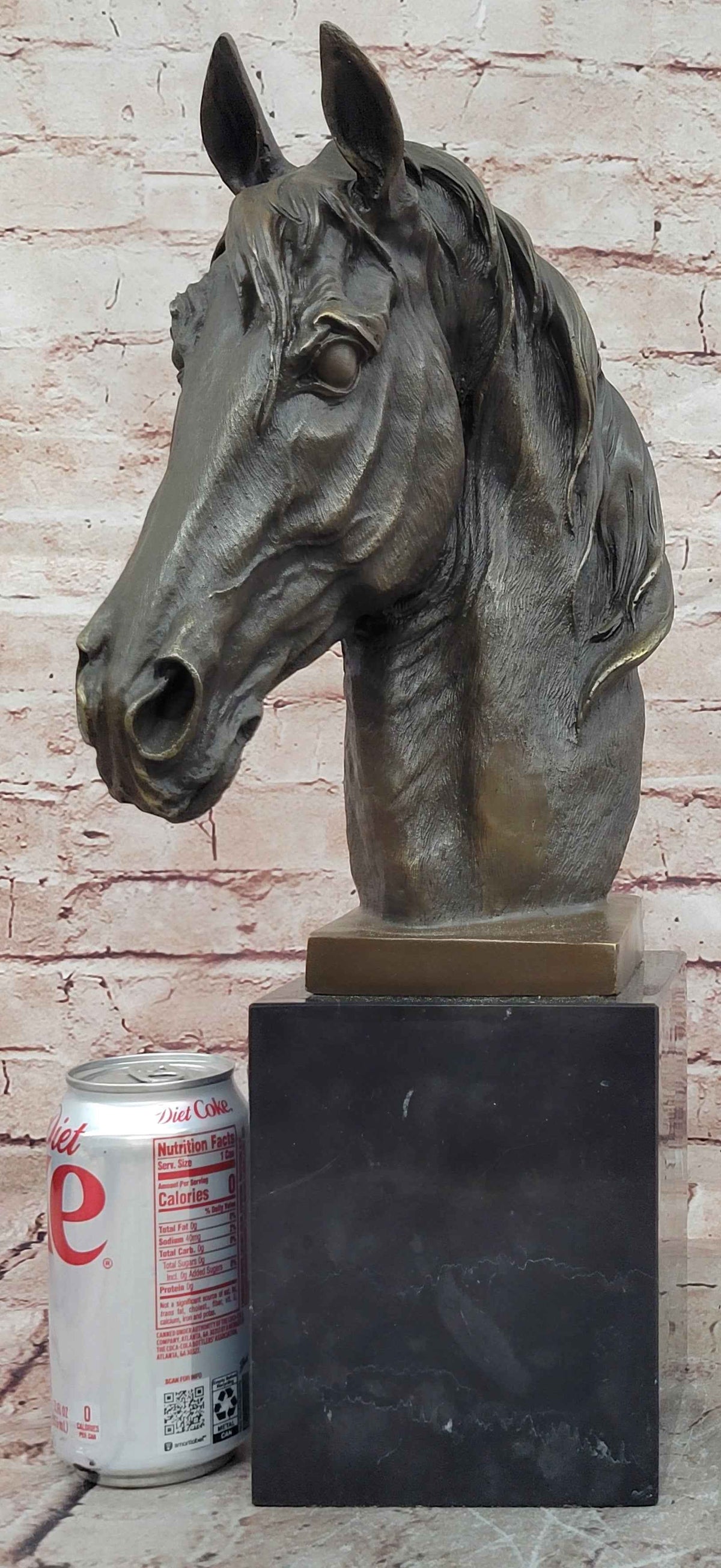 Realistic Bronze Horse Head Bust Sculpture on Marble Base by Milo