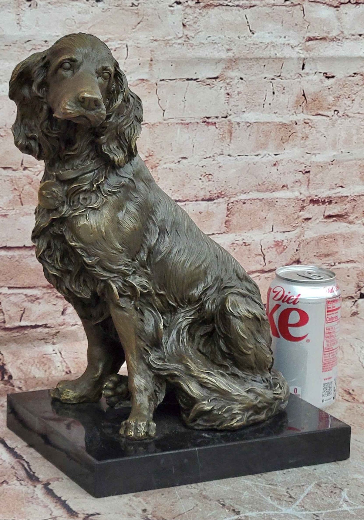 Bronze Seated Spaniel Dog Sculpture on Marble Base