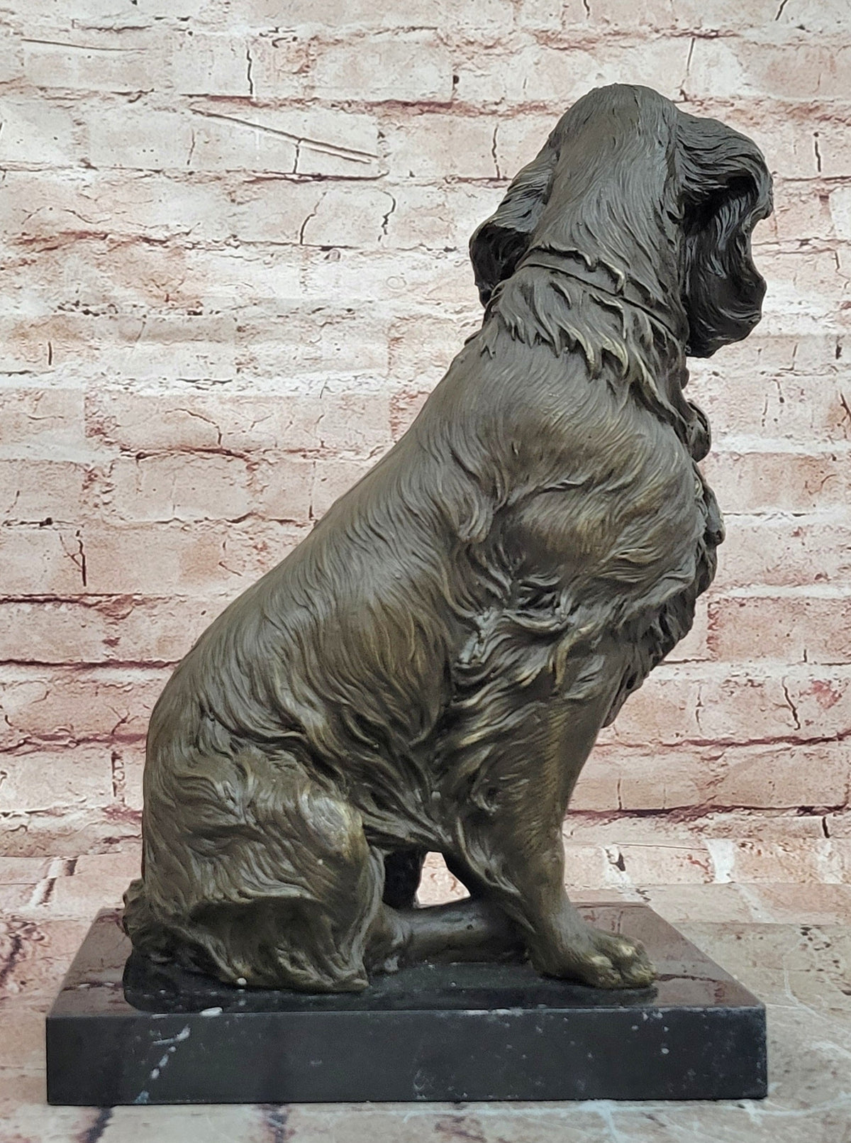 Bronze Seated Spaniel Dog Sculpture on Marble Base