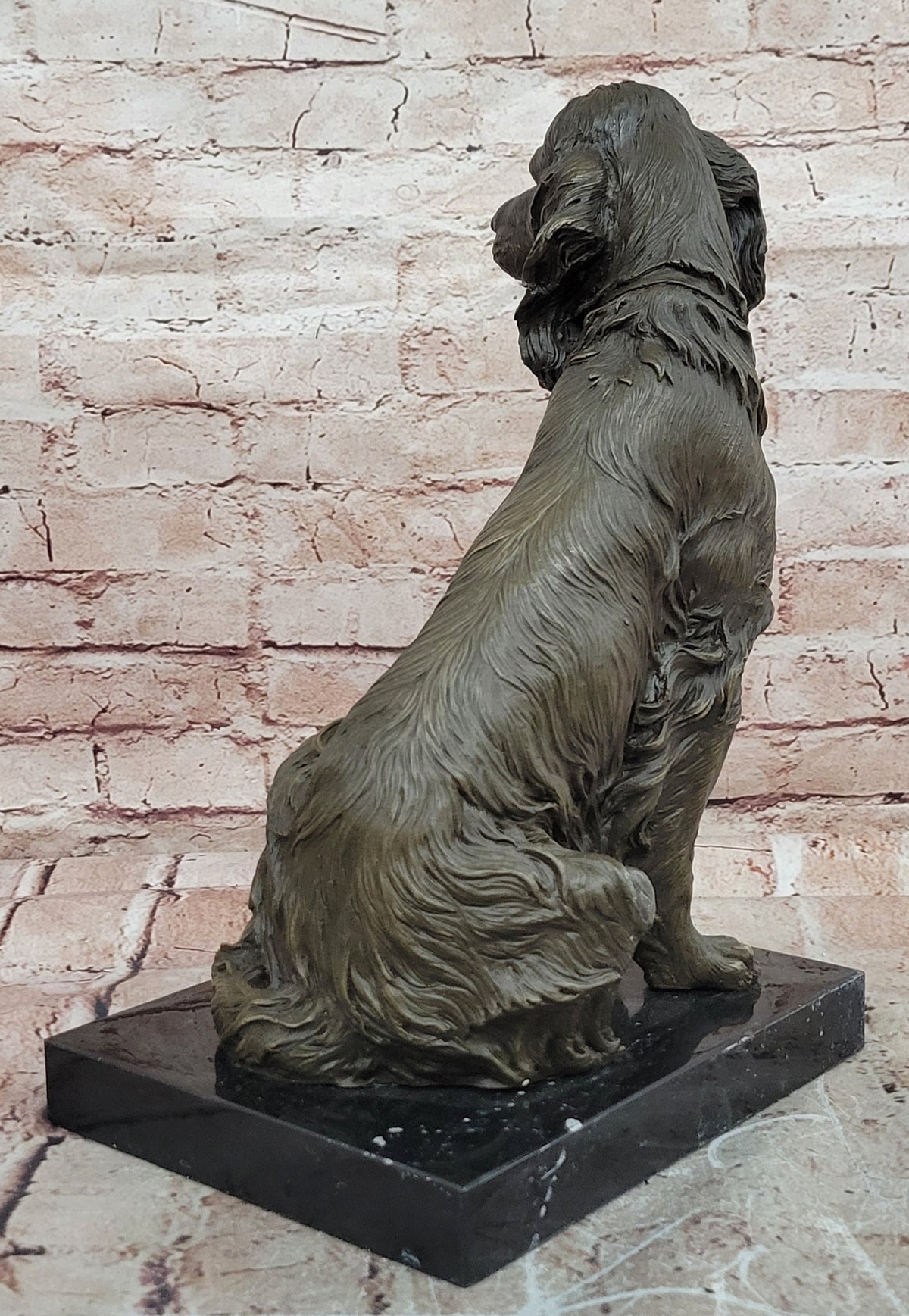 Bronze Seated Spaniel Dog Sculpture on Marble Base
