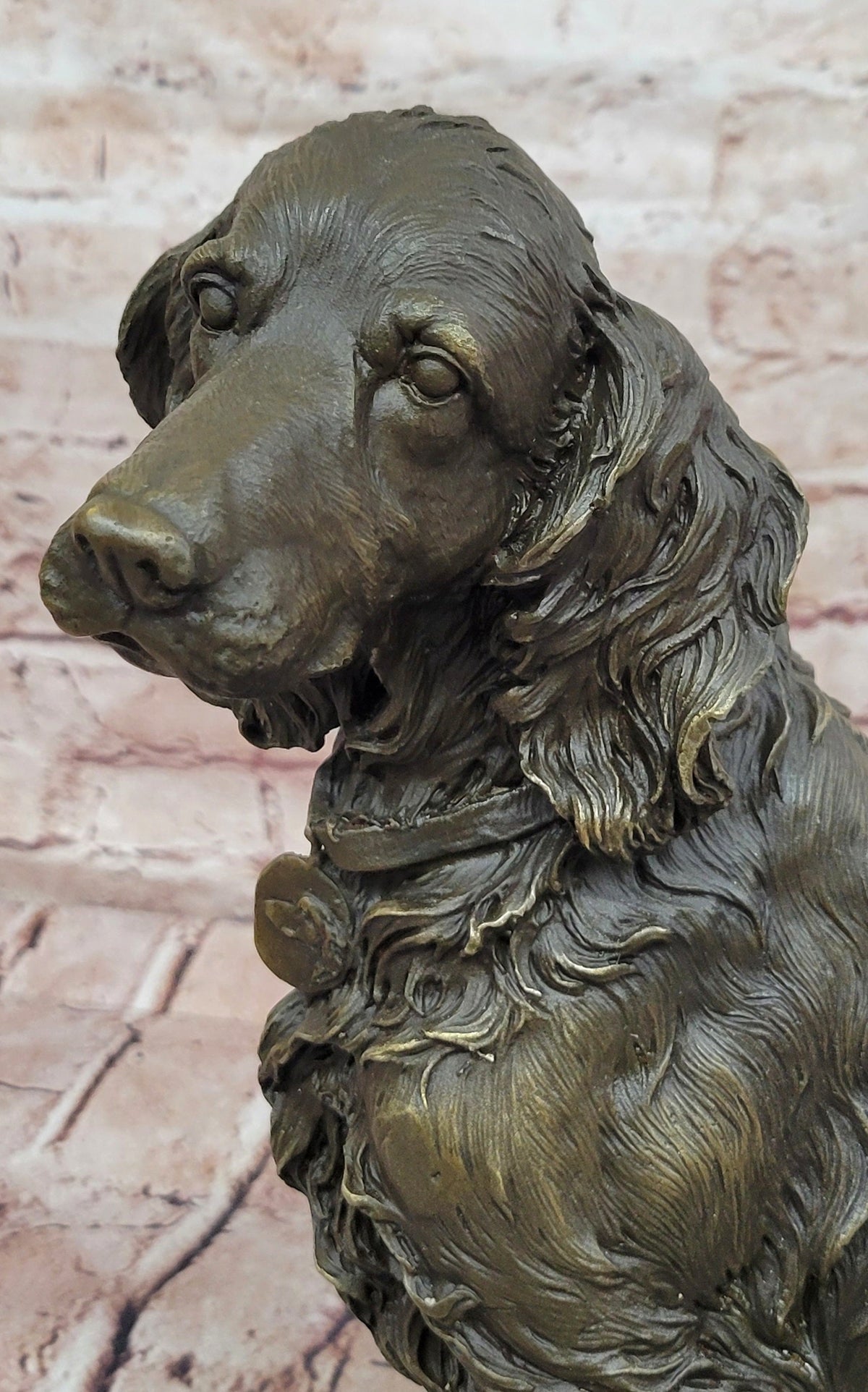 Bronze Seated Spaniel Dog Sculpture on Marble Base