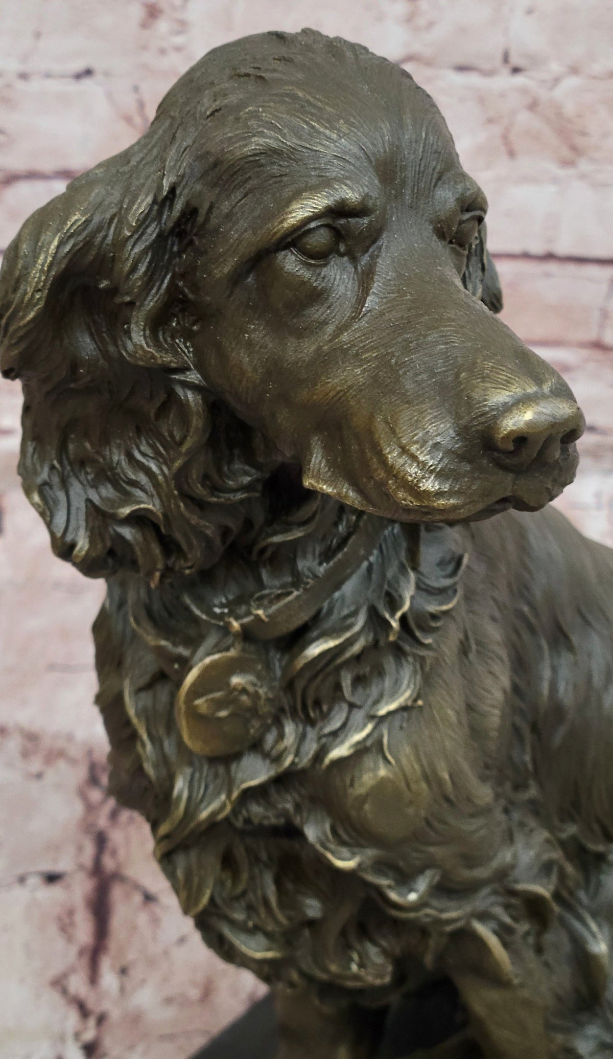 Bronze Seated Spaniel Dog Sculpture on Marble Base