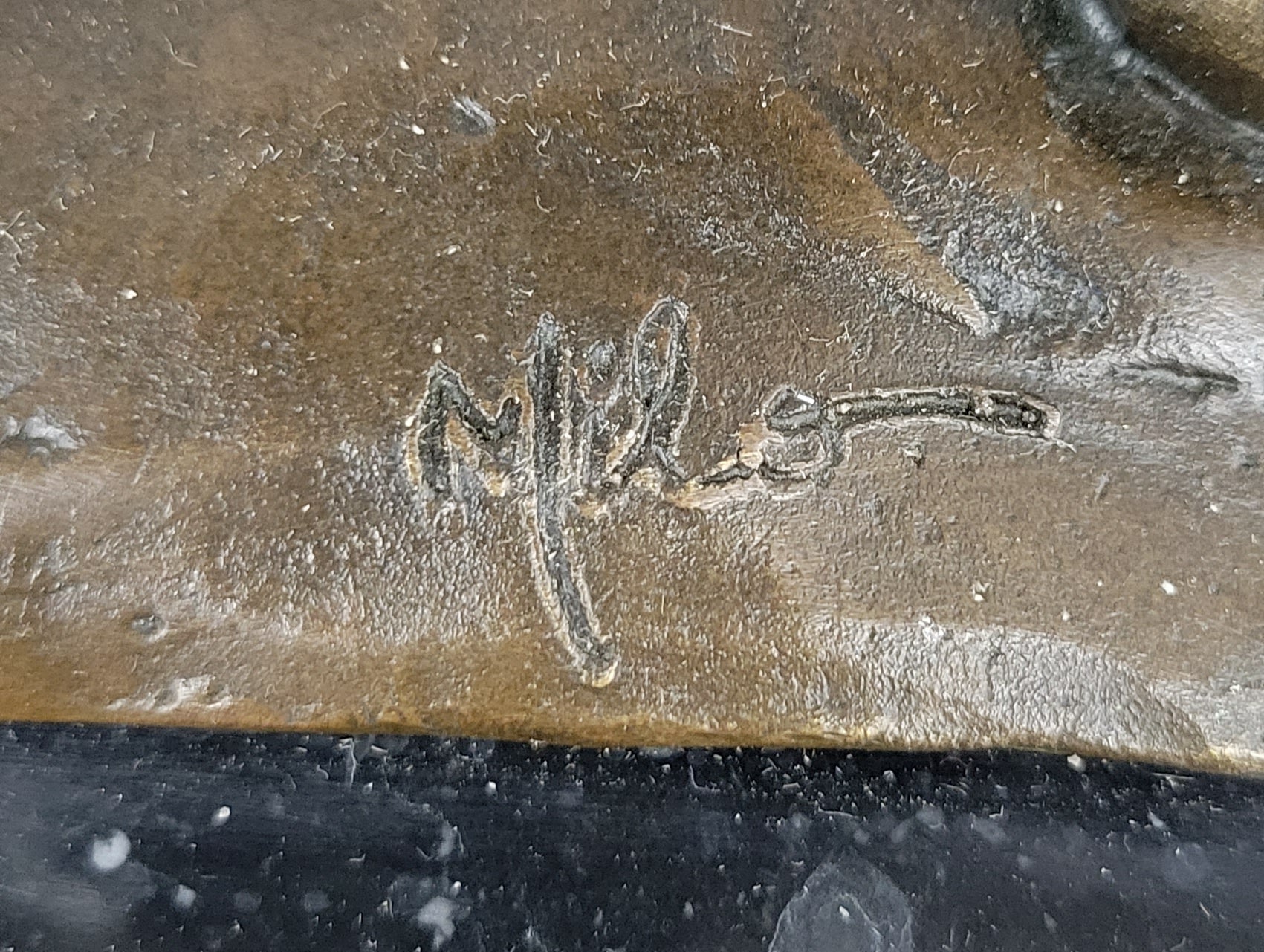 Walking Lion Bronze Sculpture Statue Figure on Marble Base Signed Milo