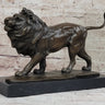 Walking Lion Bronze Sculpture Statue Figure on Marble Base Signed Milo