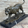 Panther Mountain Lion Big Cat Bronze Statue Sculpture Figure on Marble Base