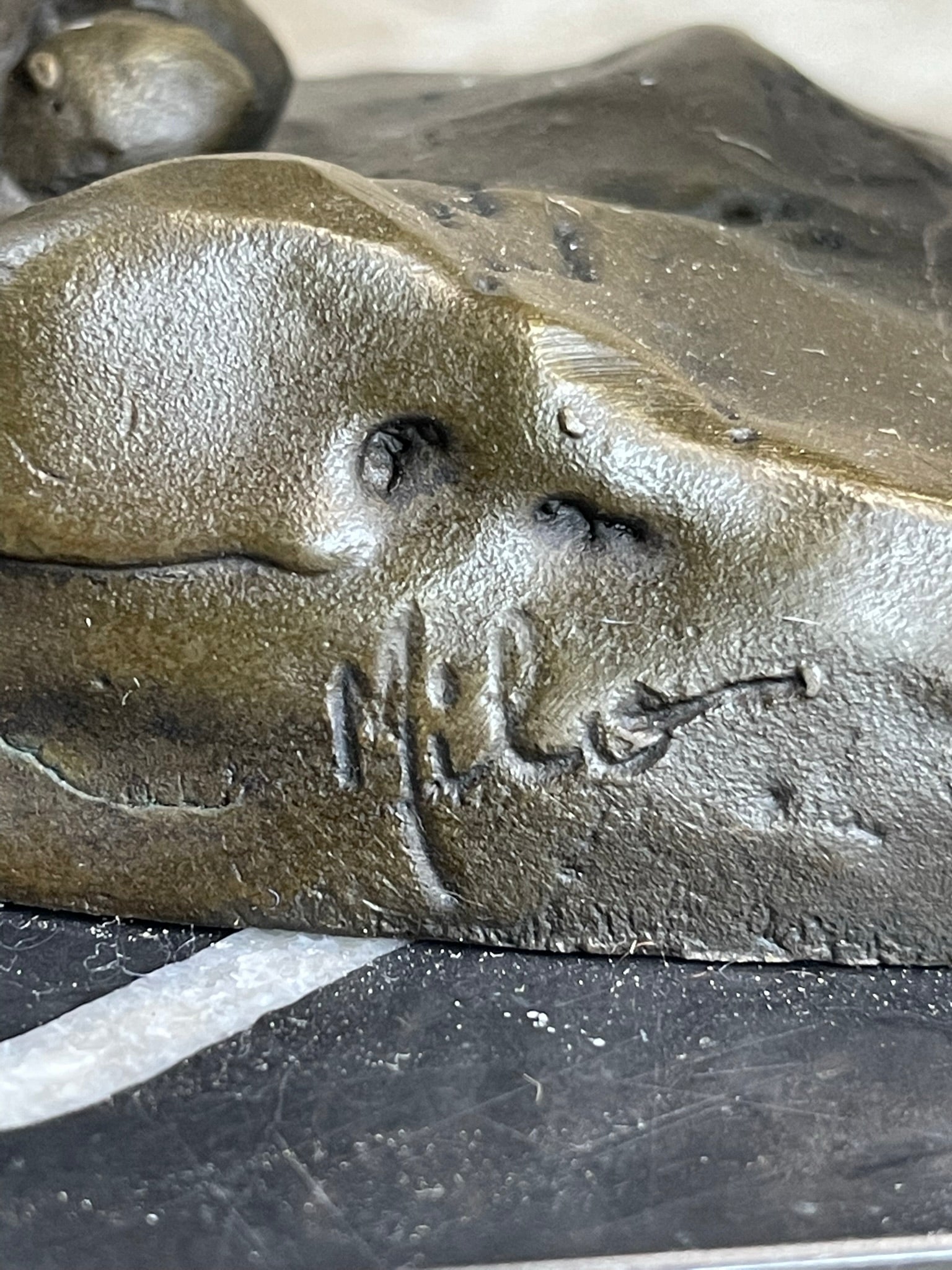 Panther Mountain Lion Big Cat Bronze Statue Sculpture Figure on Marble Base