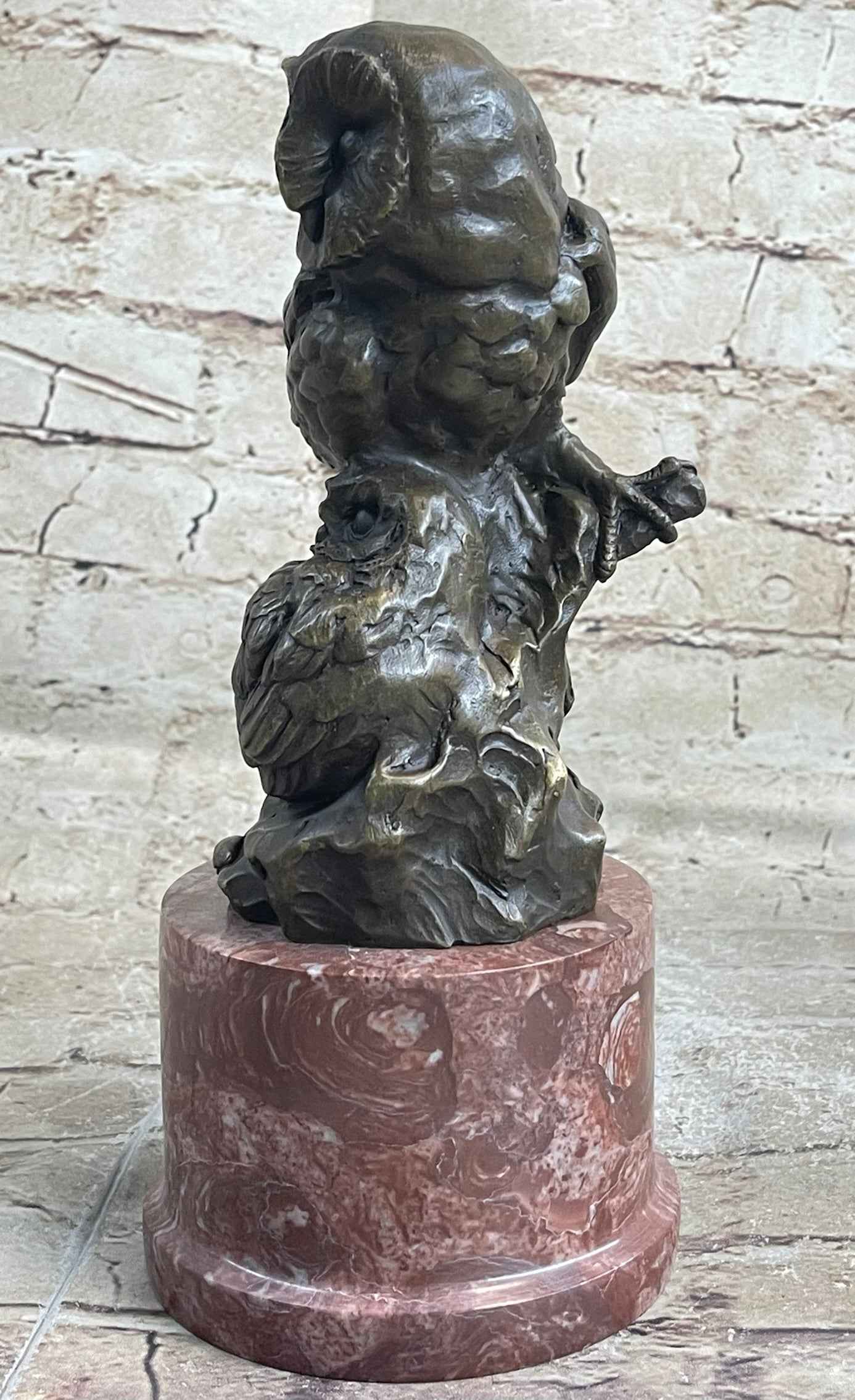 Bronze Sculpture Statue of Two Owls Birds on a Red Marble Base Signed Milo