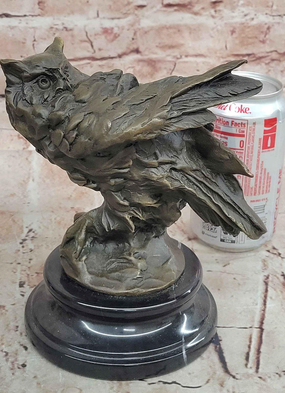 Bronze Owl Bust Sculpture – Winged Bird Art Statue on Marble Base