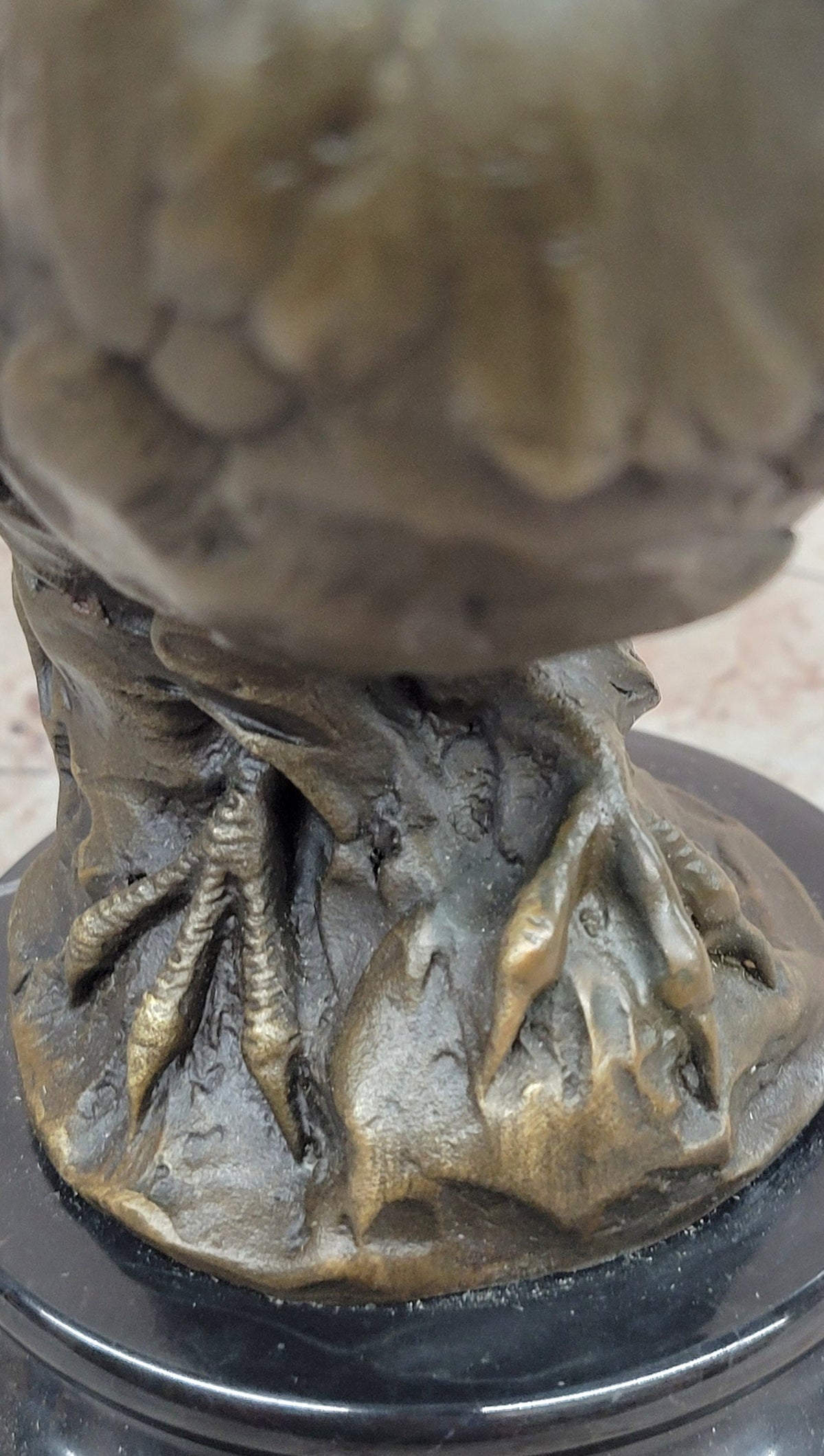 Bronze Owl Bust Sculpture – Winged Bird Art Statue on Marble Base